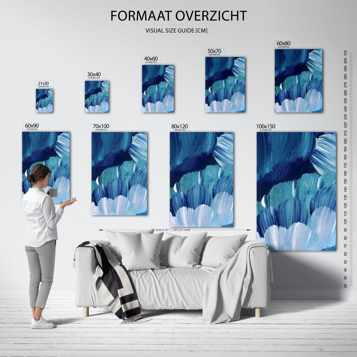 Blauwe penseelstreken Poster