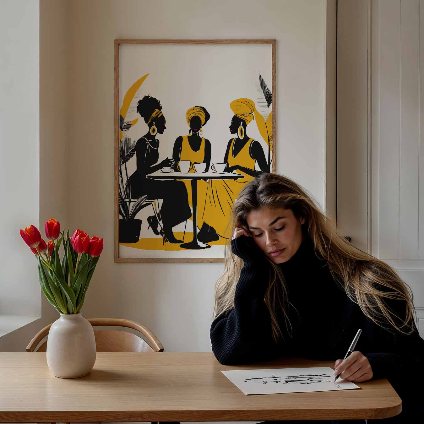 Stijlvolle Vrouwen aan de Koffietafel Poster-WallArtistic