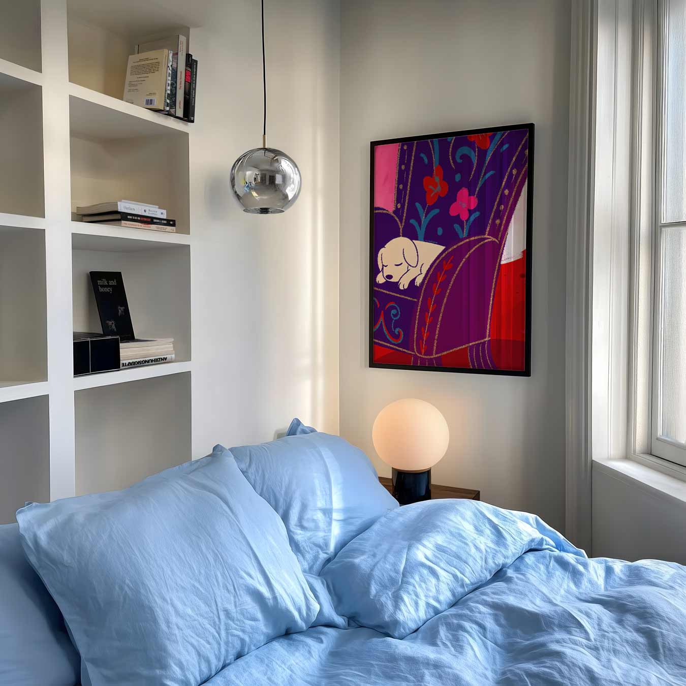 Slaaplief Hondje op Bloemenstoel Poster-WallArtistic