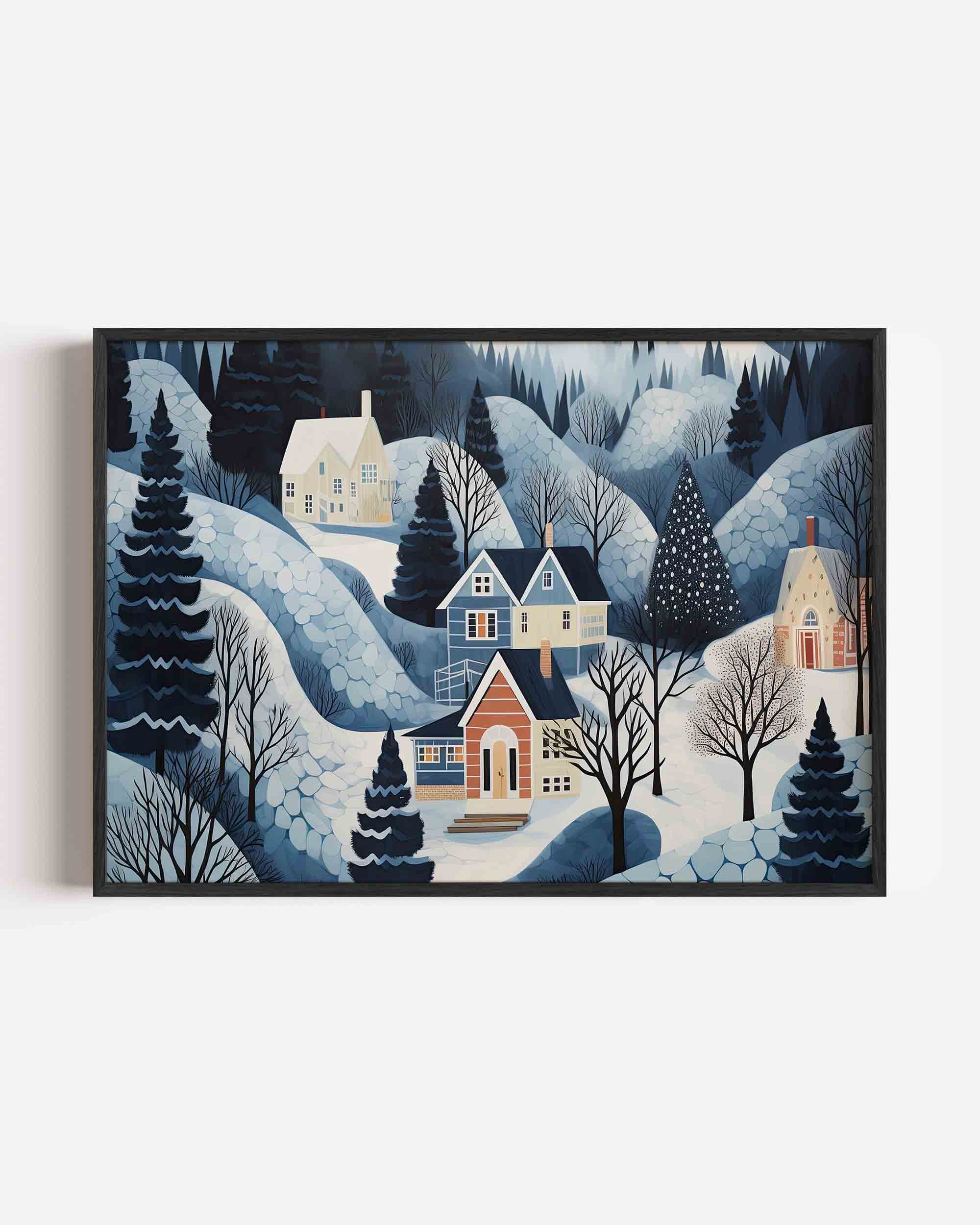 Winterlandschap met huizen Poster