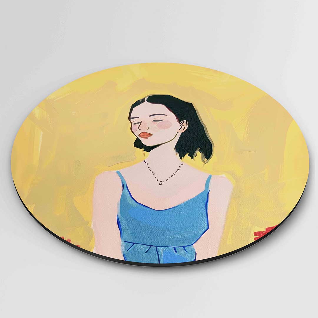 Vrouw in blauwe jurk Muurcirkel