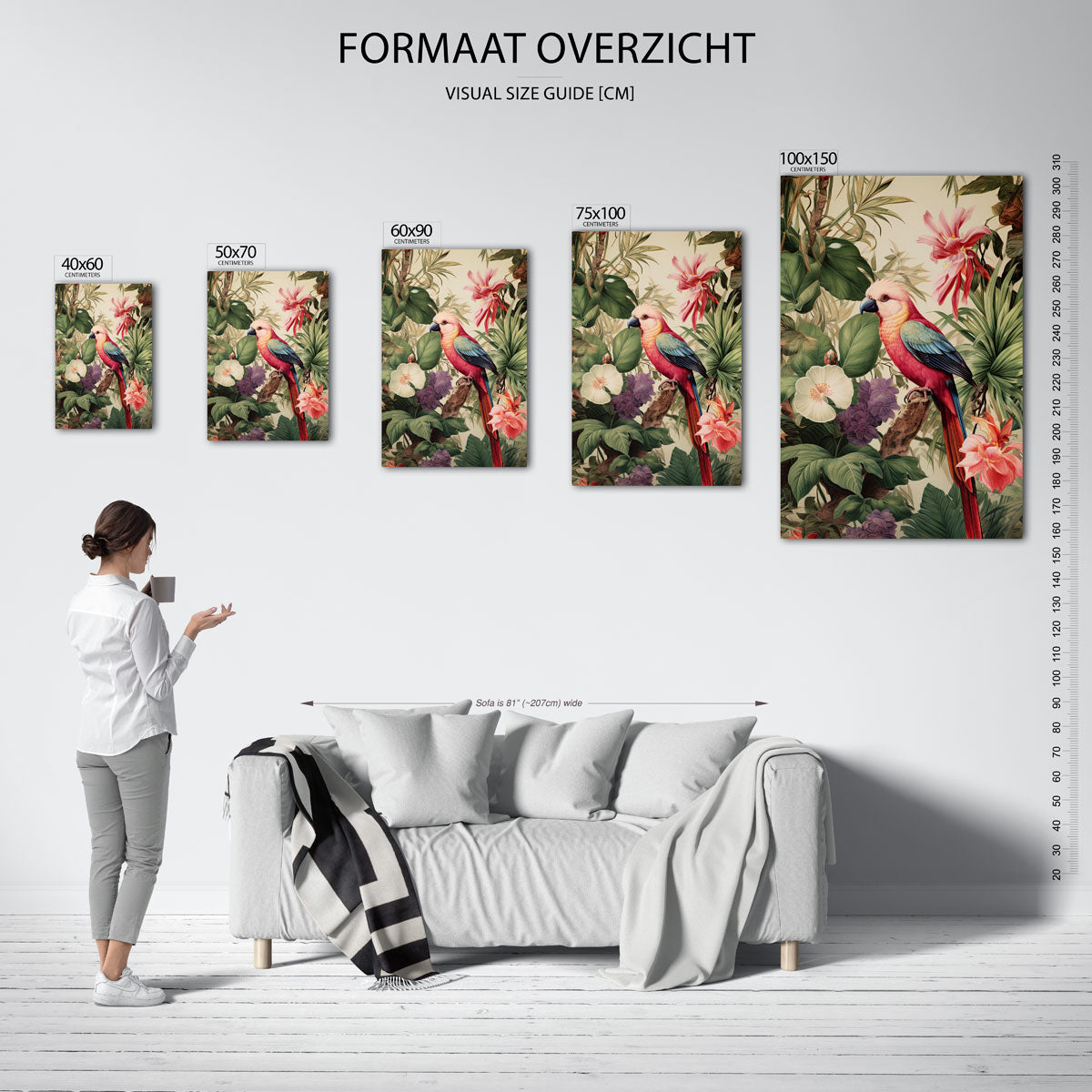 Exotische vogel en bloemen Kunstwerk