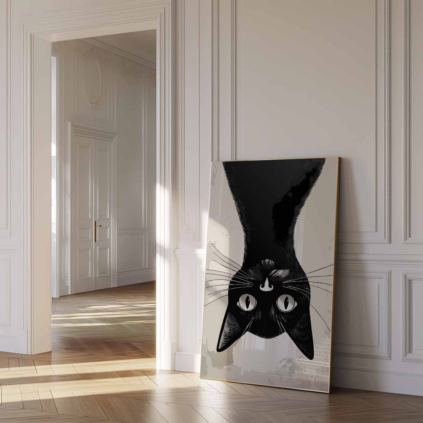 Schattige Omgekeerde Kat Poster-WallArtistic