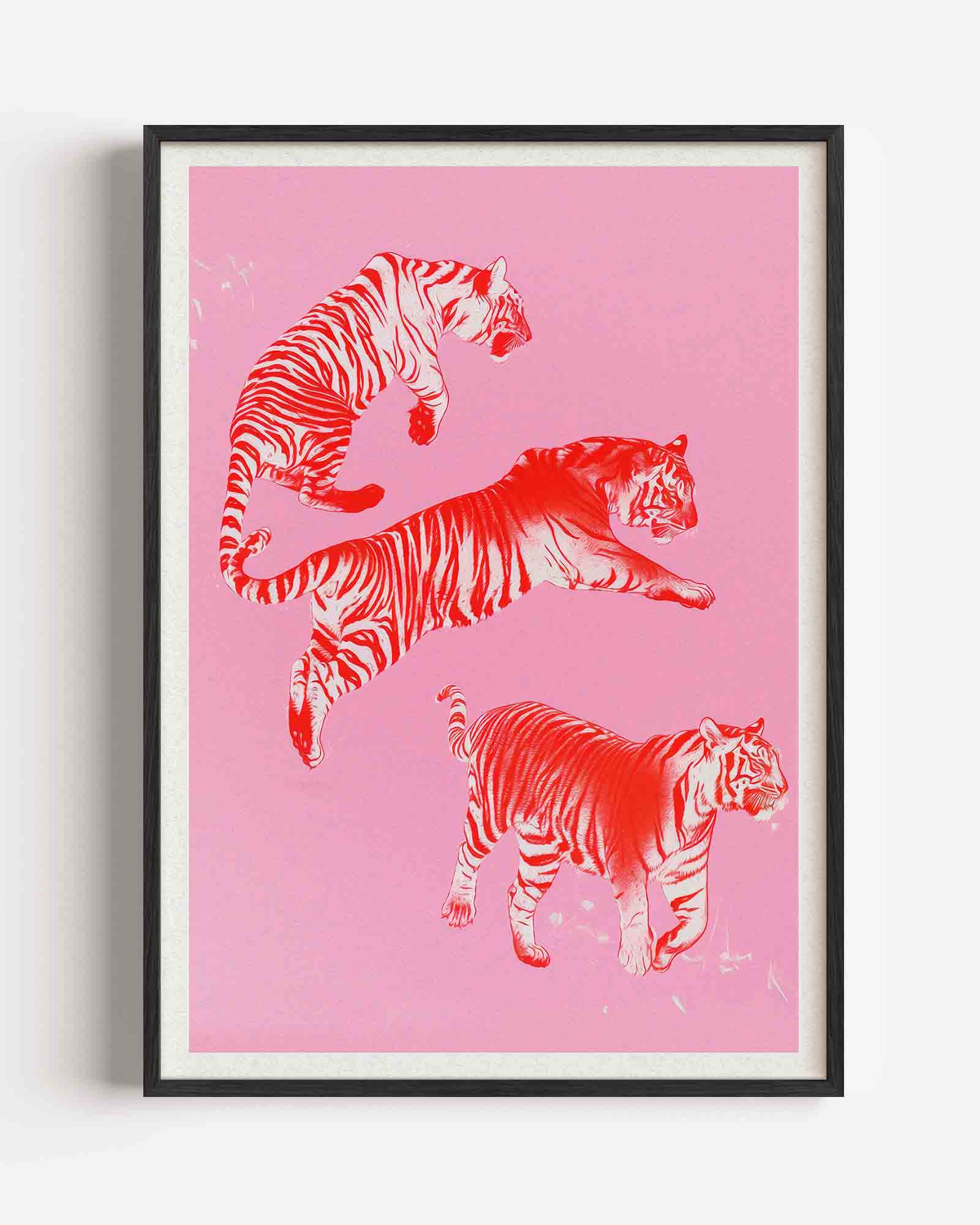 Tijgers op roze Poster