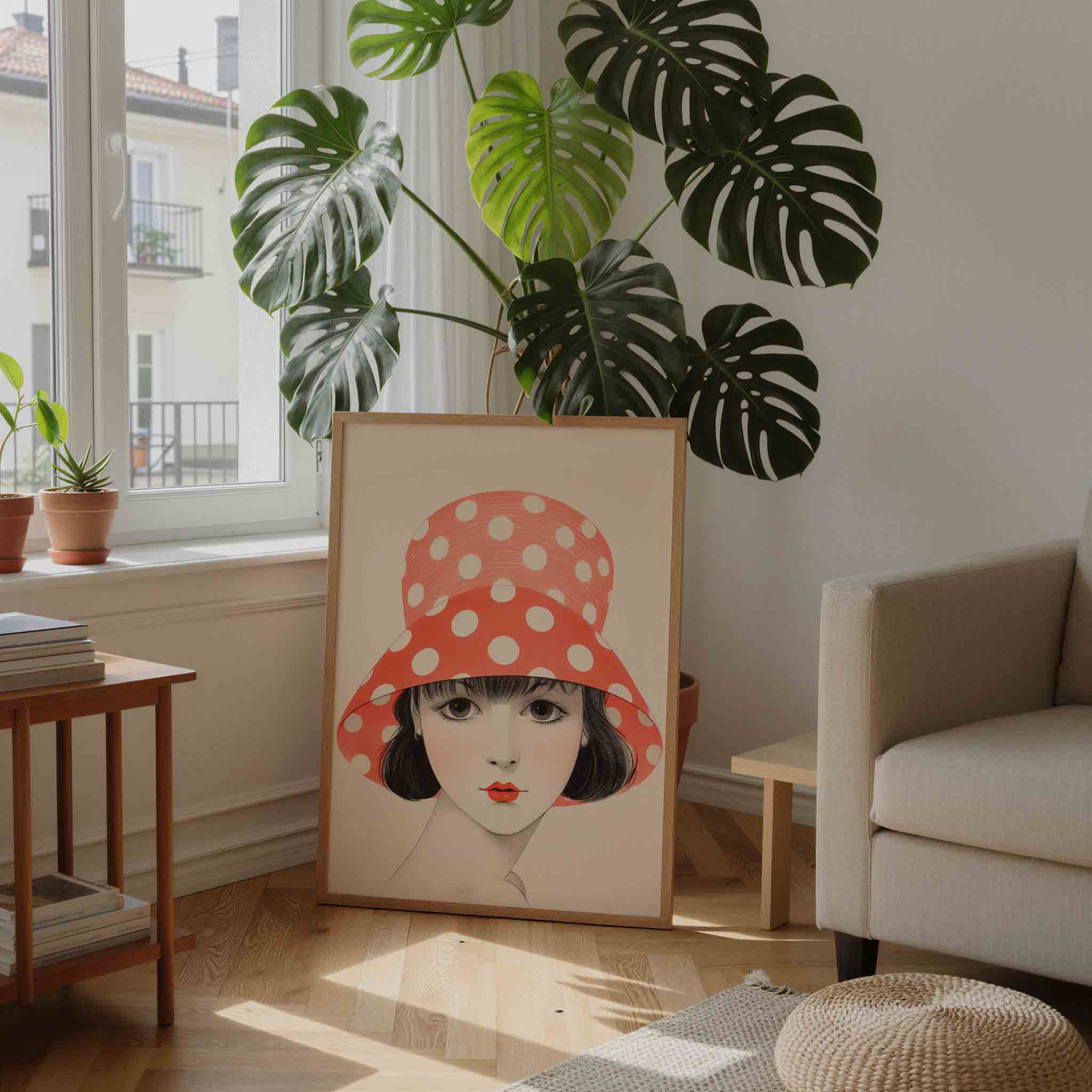 Vrouw met stippenhoed Poster