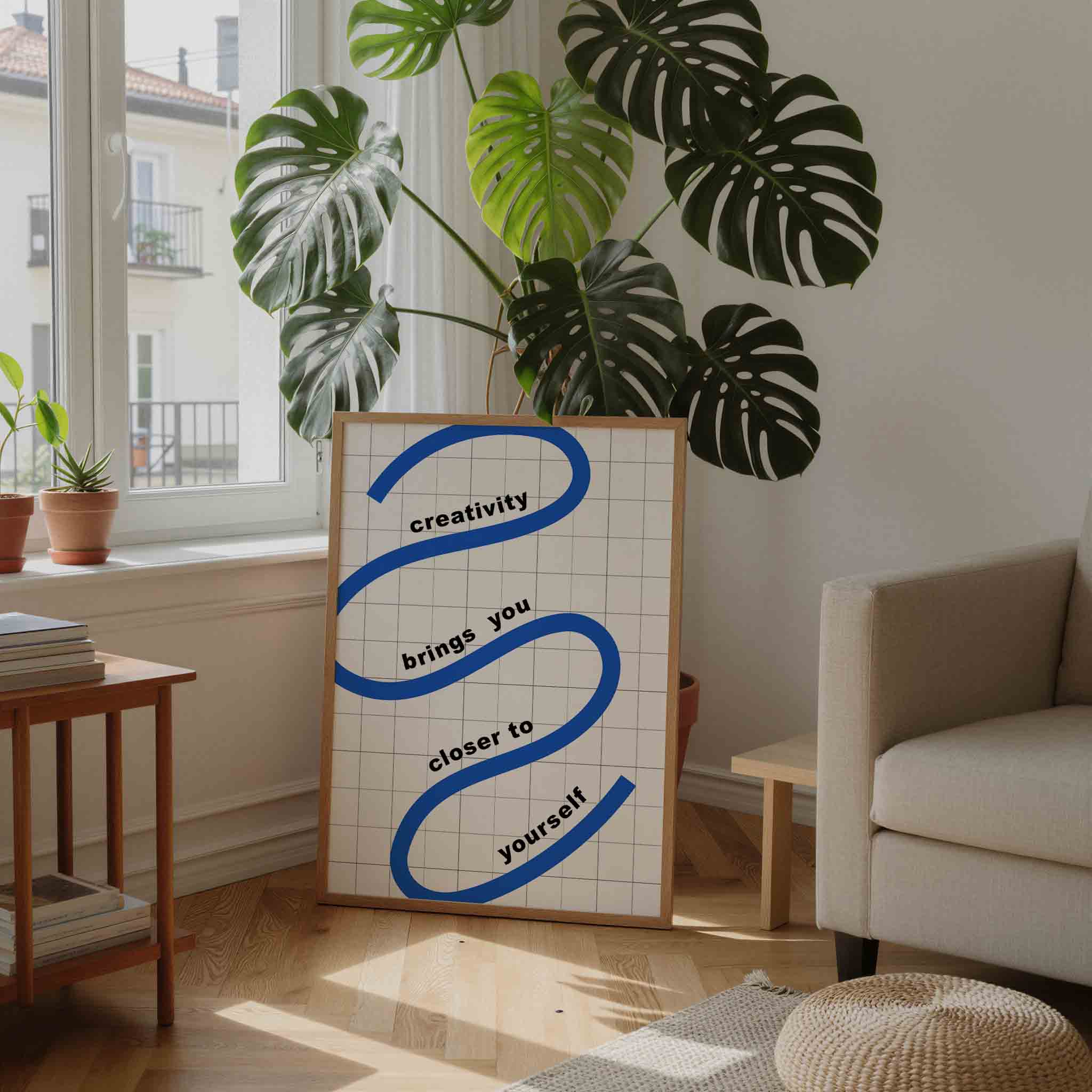 Creatieve blauwe lijn Poster