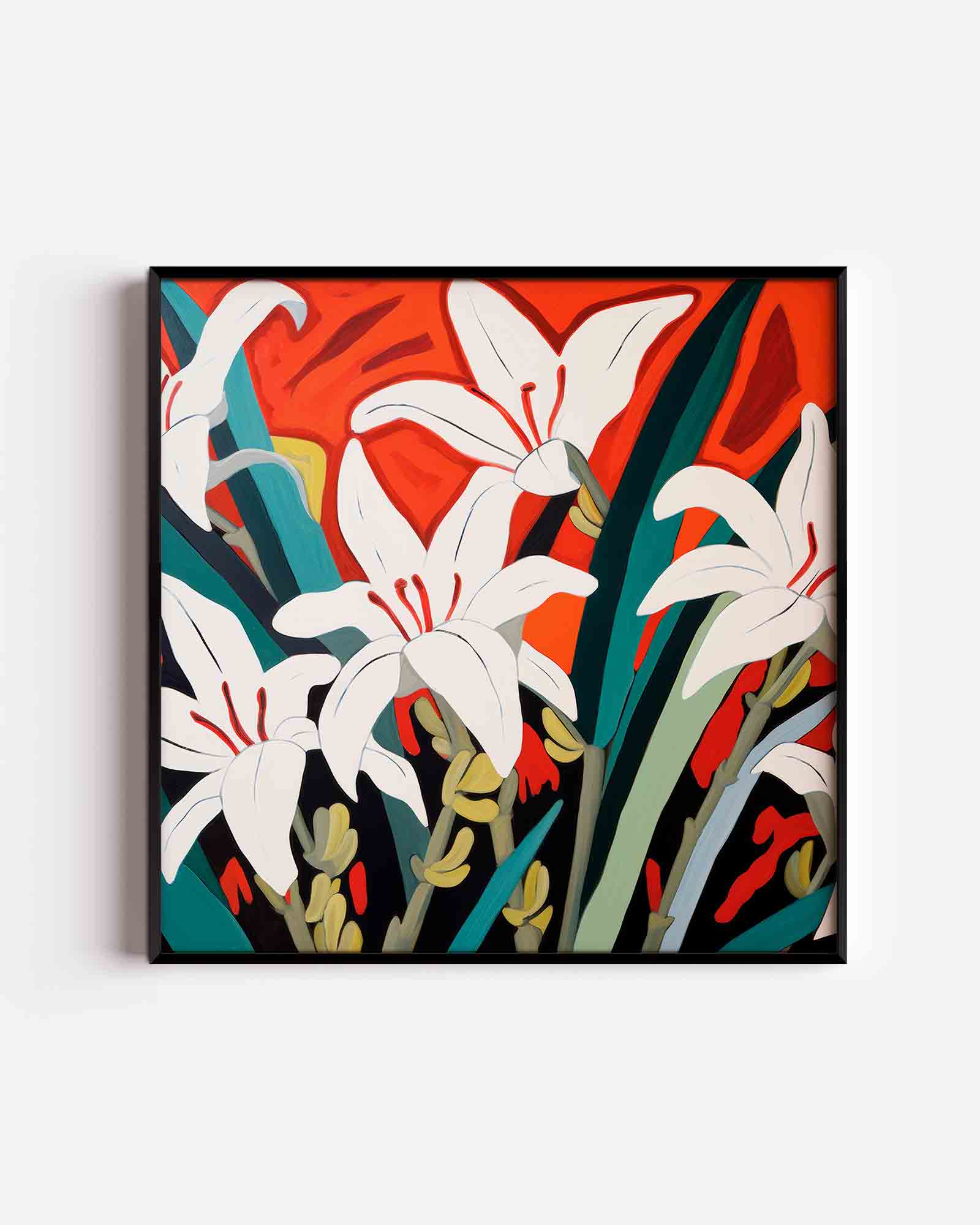 Witte bloemen op oranje achtergrond Poster