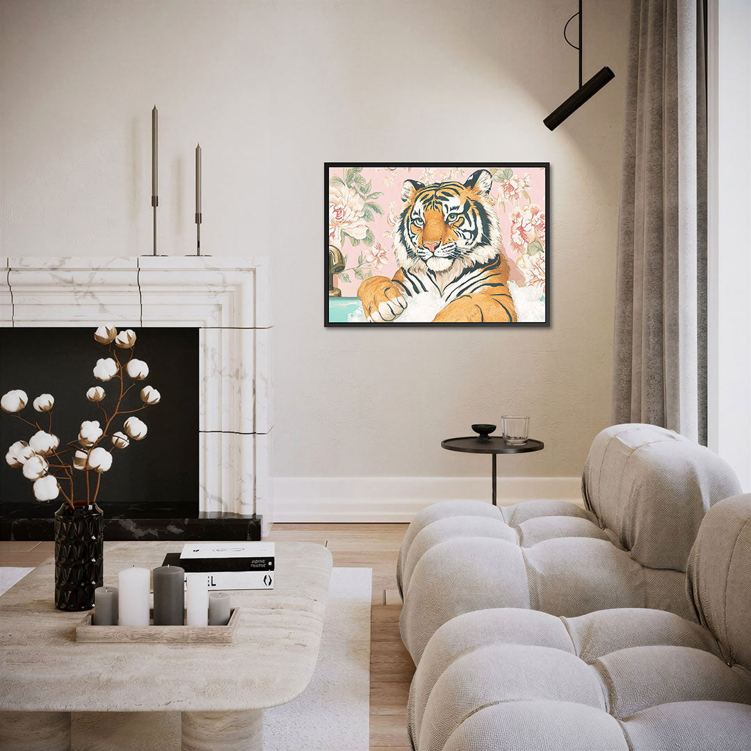 Tijger in bloemenbad Kunstwerk