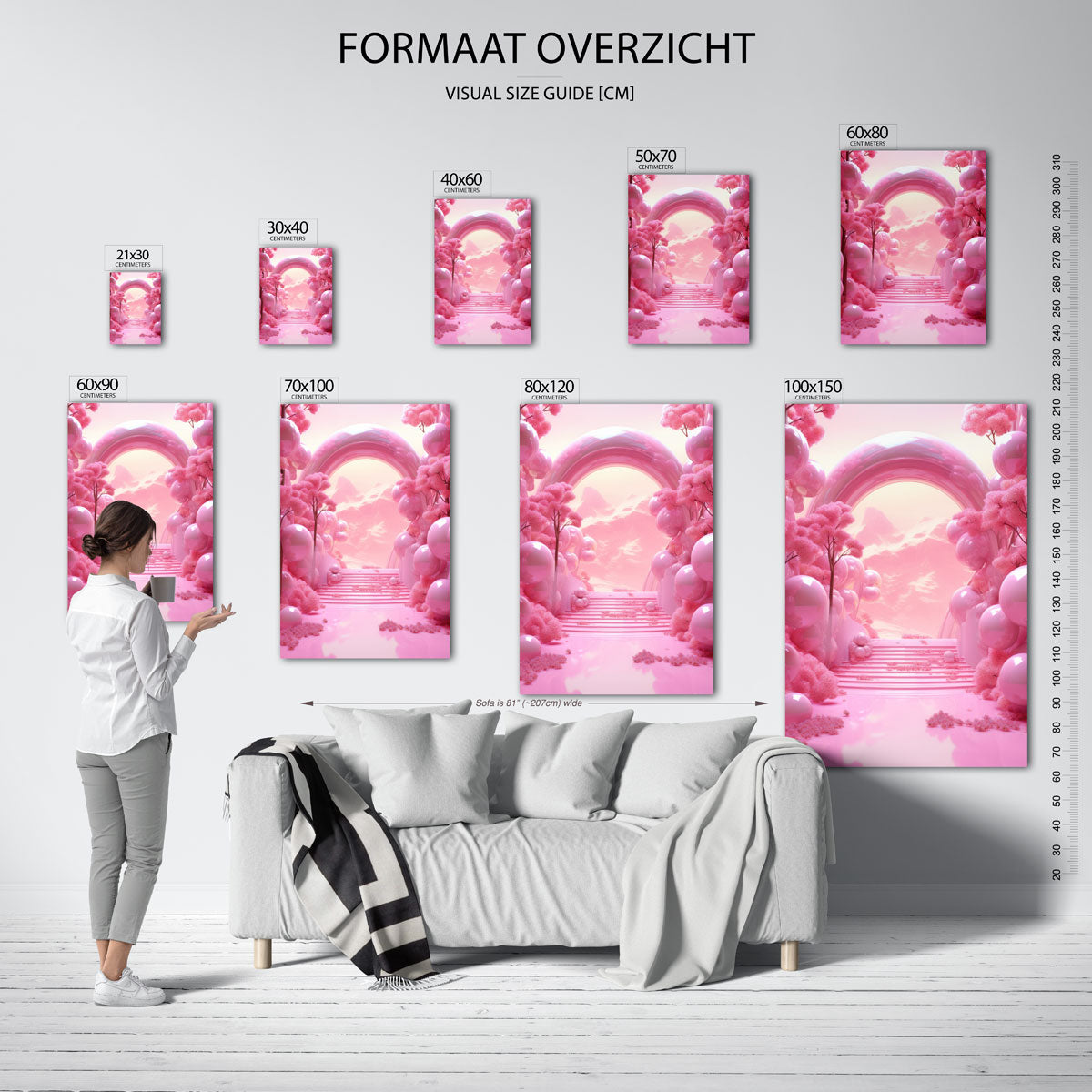 Roze landschap met bogen Poster