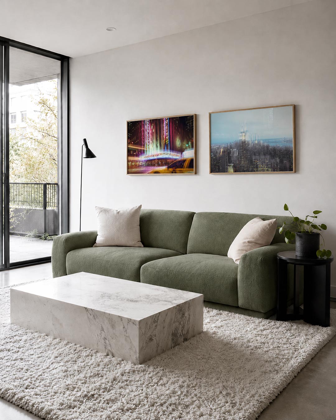 Interieur met liggend fotografisch tweeluik stad in lichtlagen – Gerald Emming