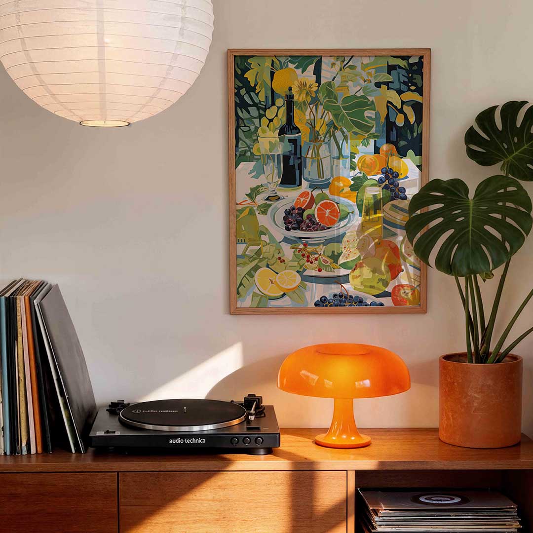 Fruit en bloemen tafel Poster