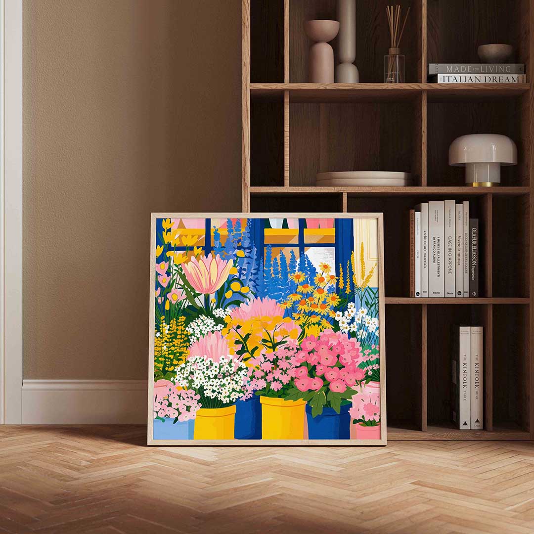 Bloemenzee voor raam Poster