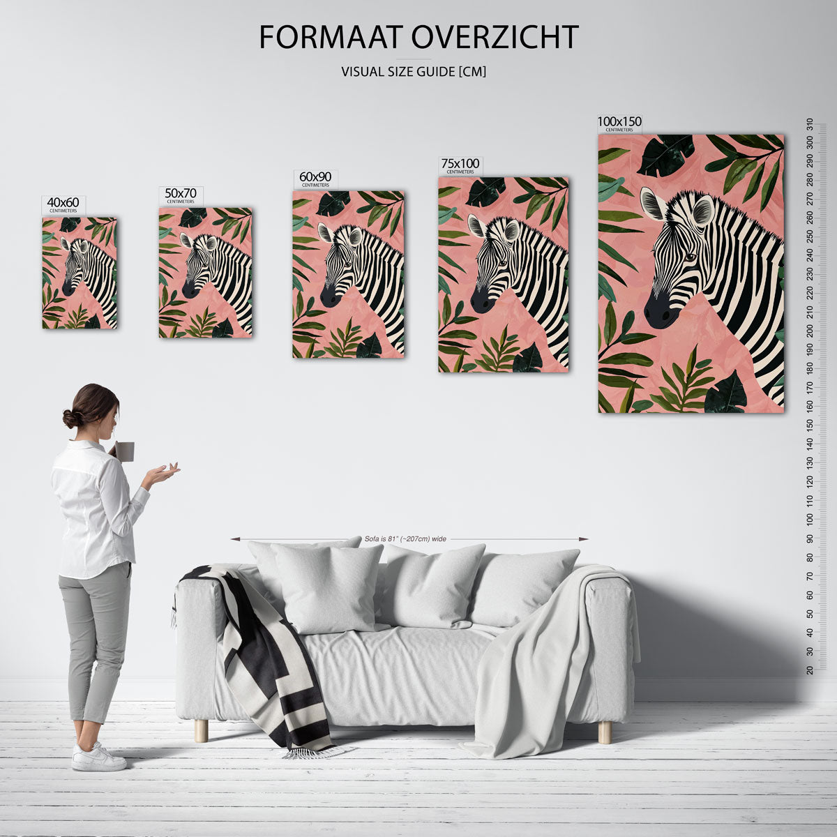 Zebra en bladeren Kunstwerk