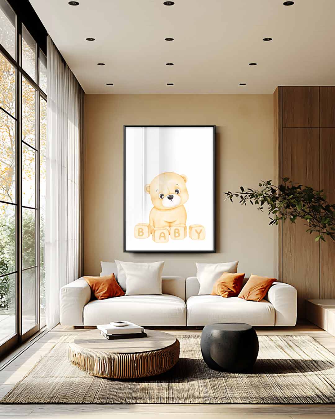 Schattige Beer Illustratie met Blokken Kunstwerk-canvas-dibond-plexiglas-wanddecoratie-WallArtistic