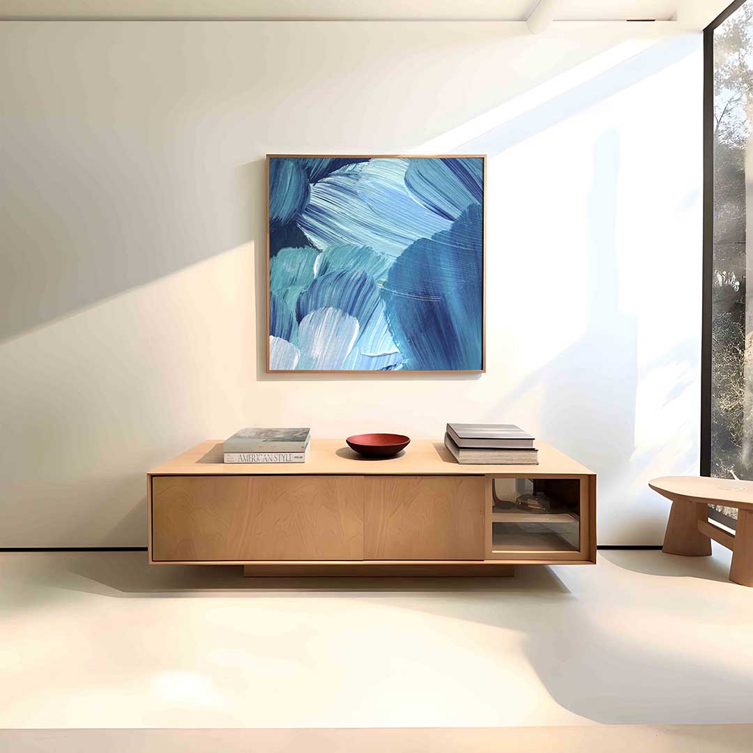 Blauwe penseelstreken Poster