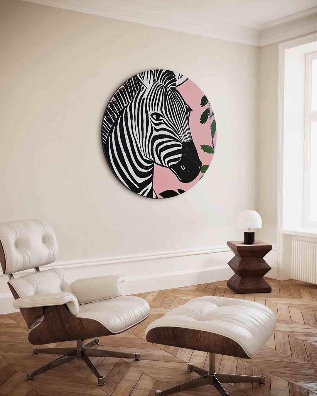 Zebra op roze Muurcirkel