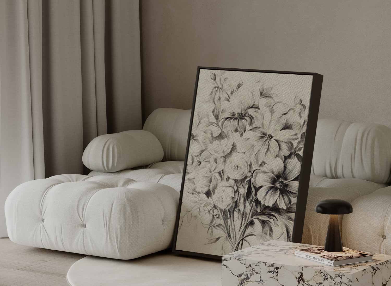 Elegante Bloemenpracht in Potlood Kunstwerk-canvas-dibond-plexiglas-wanddecoratie-WallArtistic
