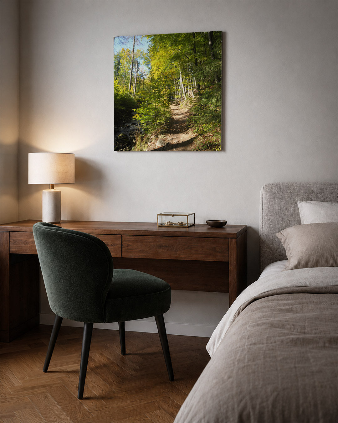 Boswandeling in zonlicht Kunstwerk