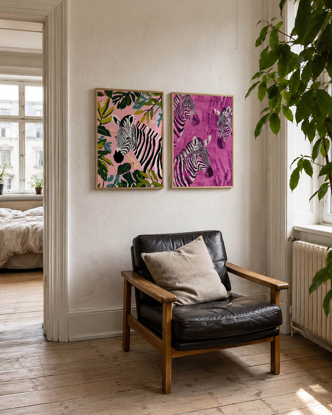Zebra en bladeren Posterset