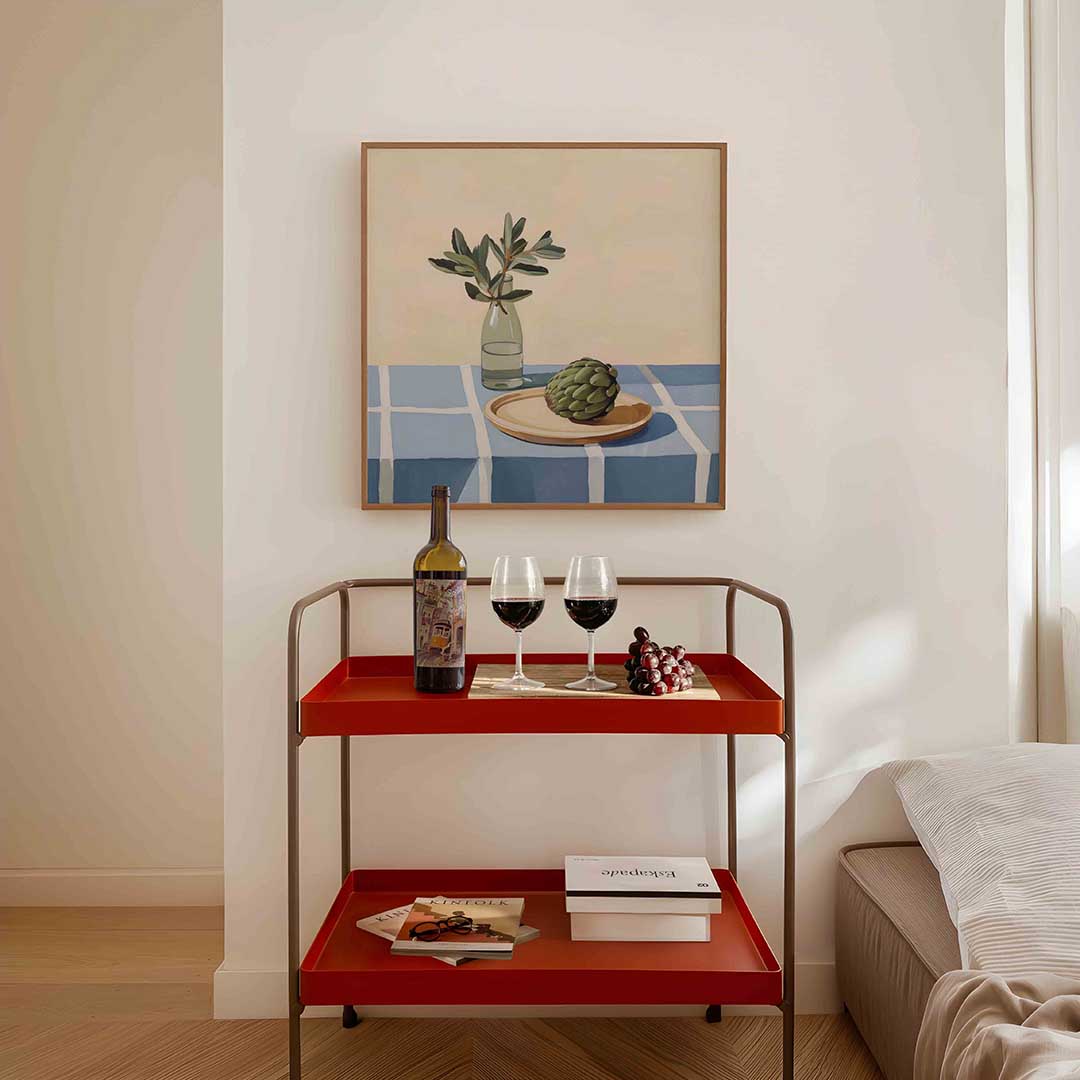 Groene fles en artisjok Poster
