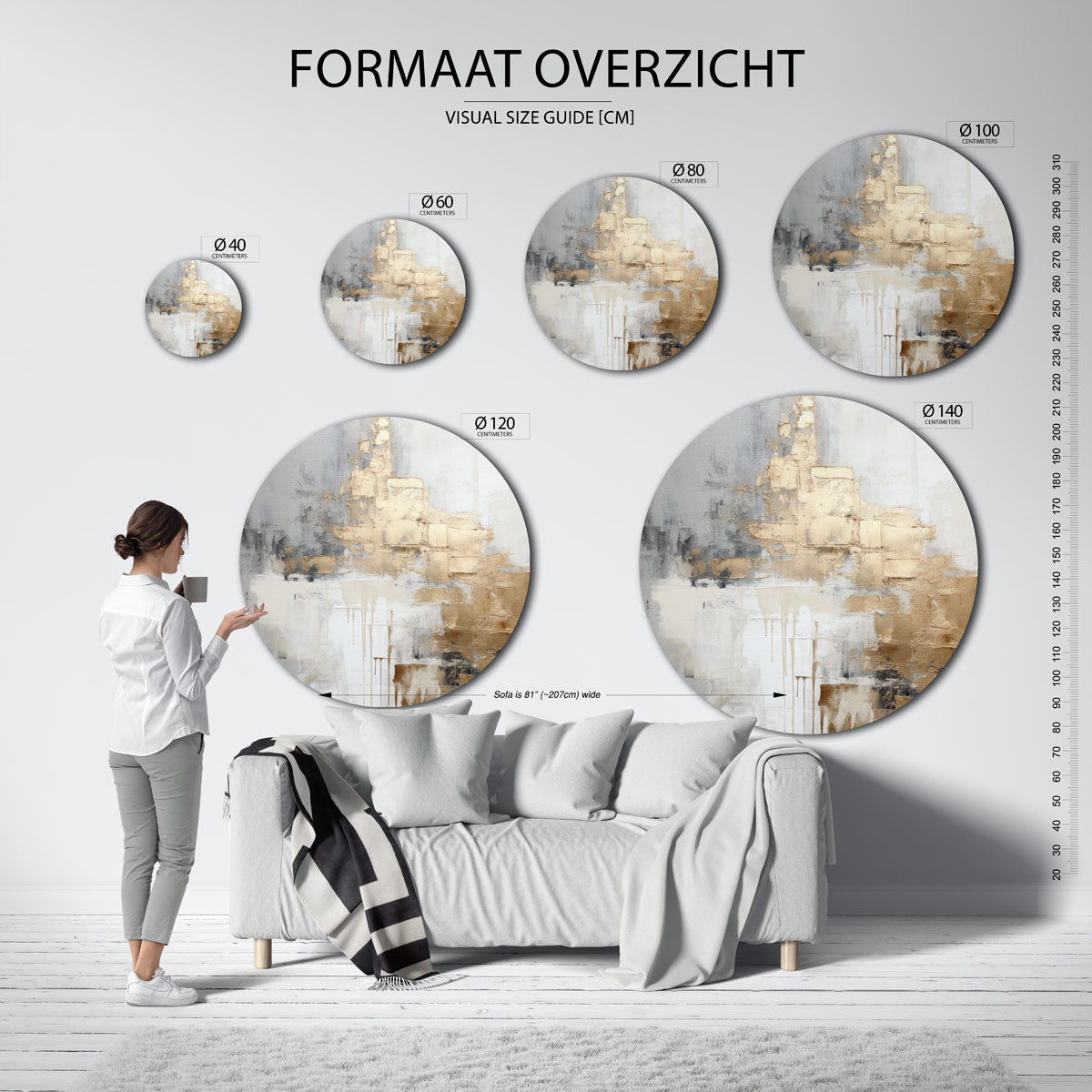 Abstracte gouden en grijze Muurcirkel