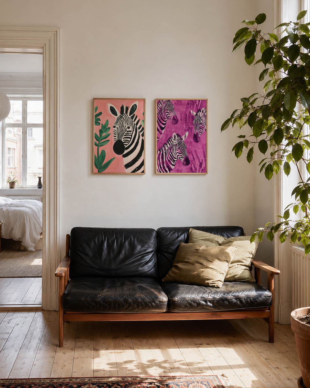 Zebra en bladeren Posterset