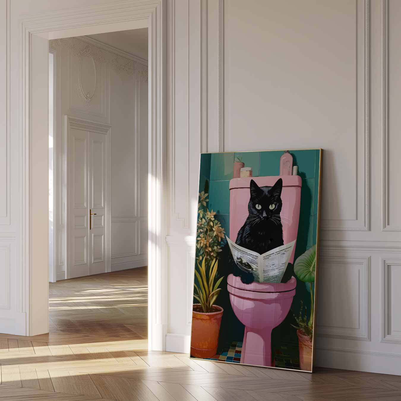Kat op Toilet Poster-WallArtistic