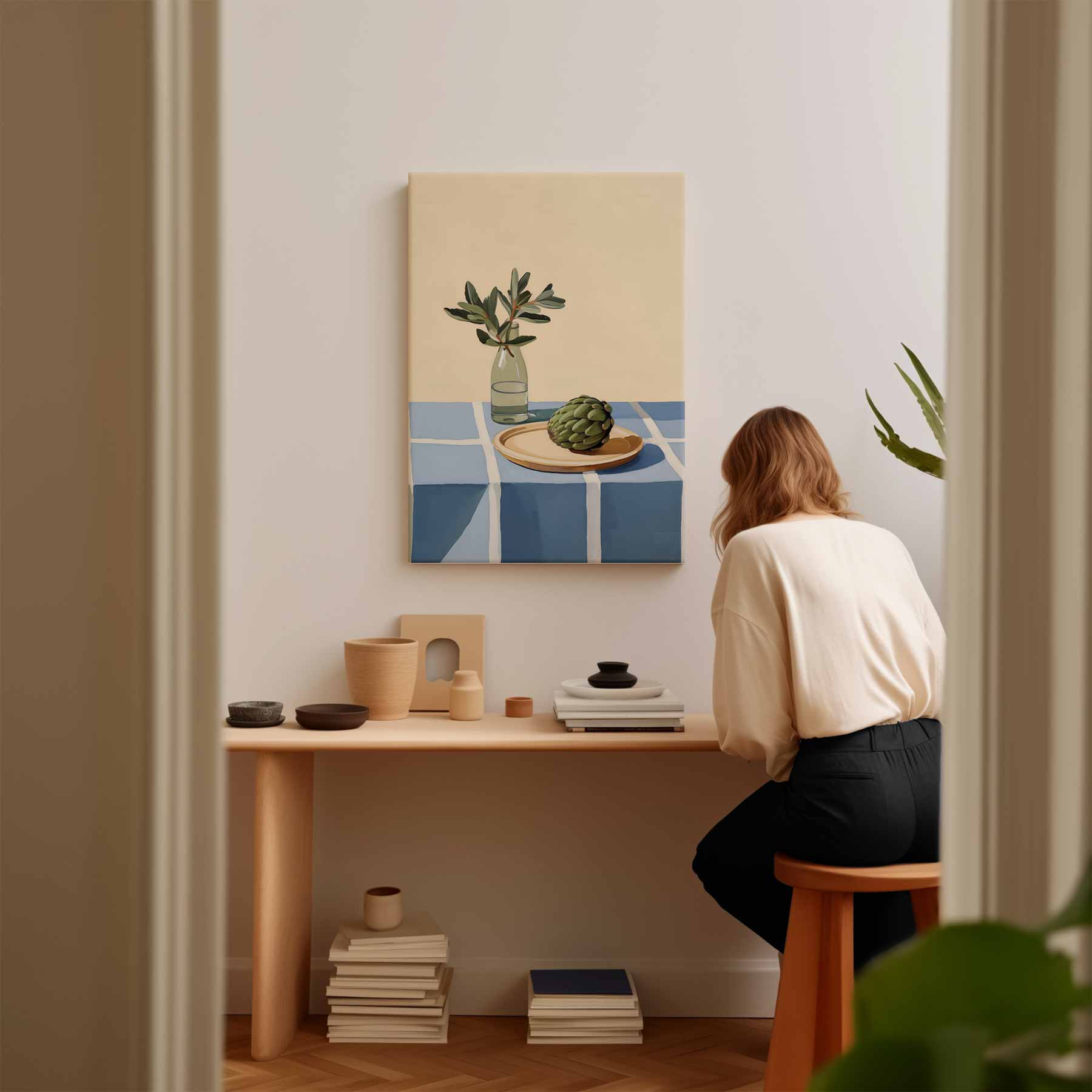 Stilleven met Artisjok en Fles Kunstwerk-canvas-dibond-plexiglas-wanddecoratie-WallArtistic