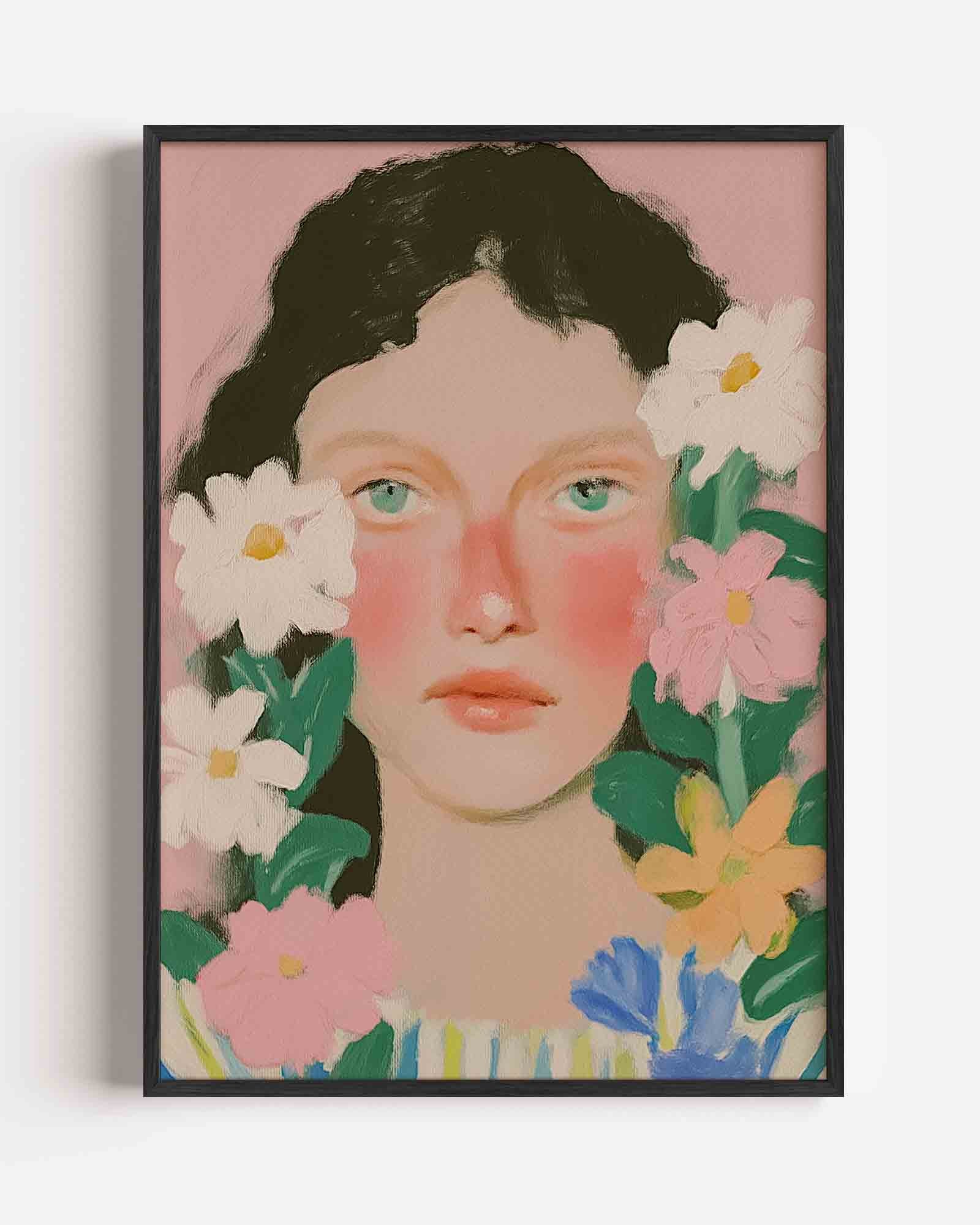 Bloemen en gezicht Poster