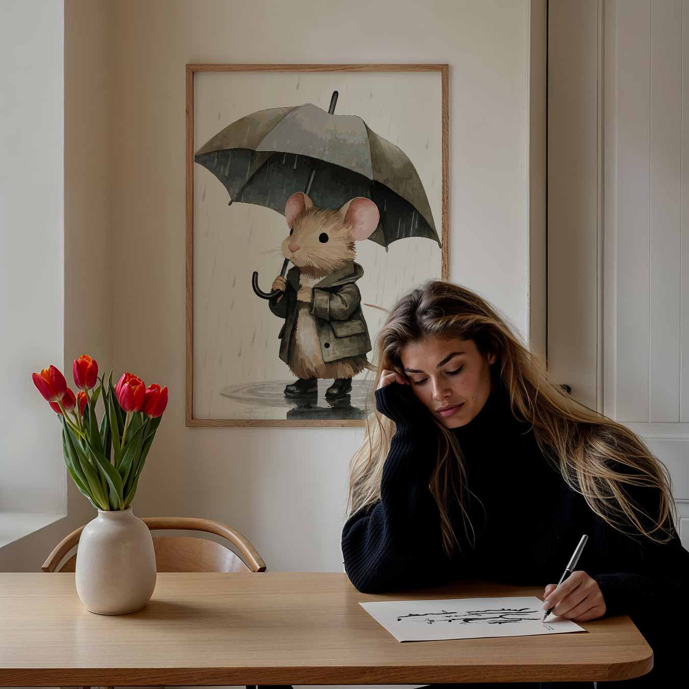 Schattige Muis in de Regen Poster-WallArtistic