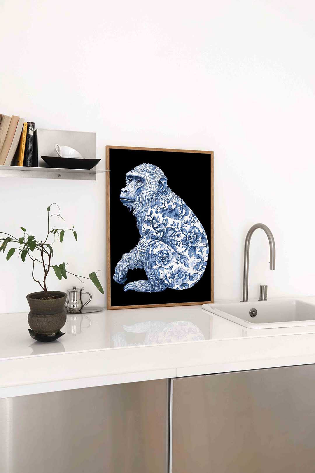 Aap met bloemenpatroon Poster
