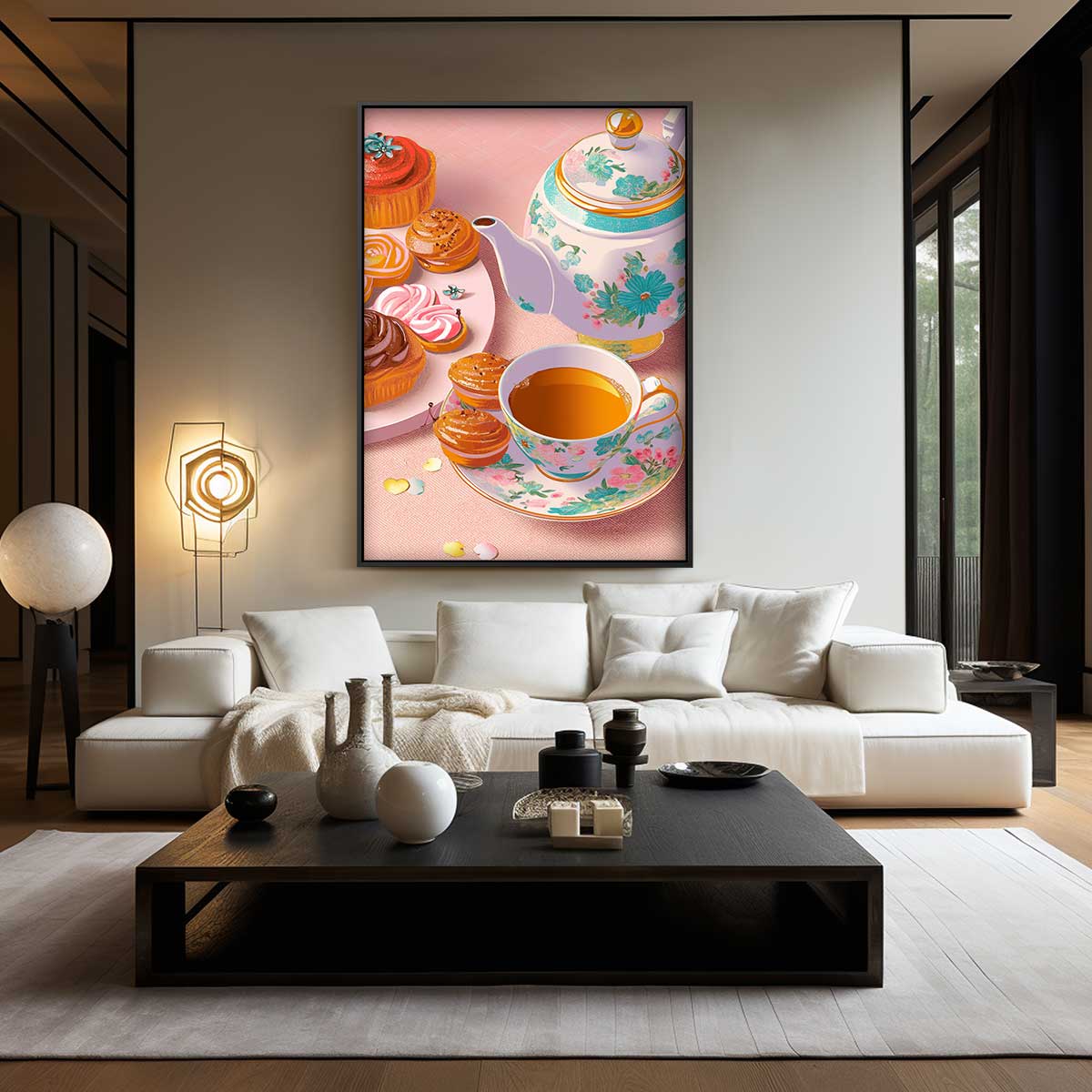 Thee en Gebak Illustratie Kunstwerk-canvas-dibond-plexiglas-wanddecoratie-WallArtistic