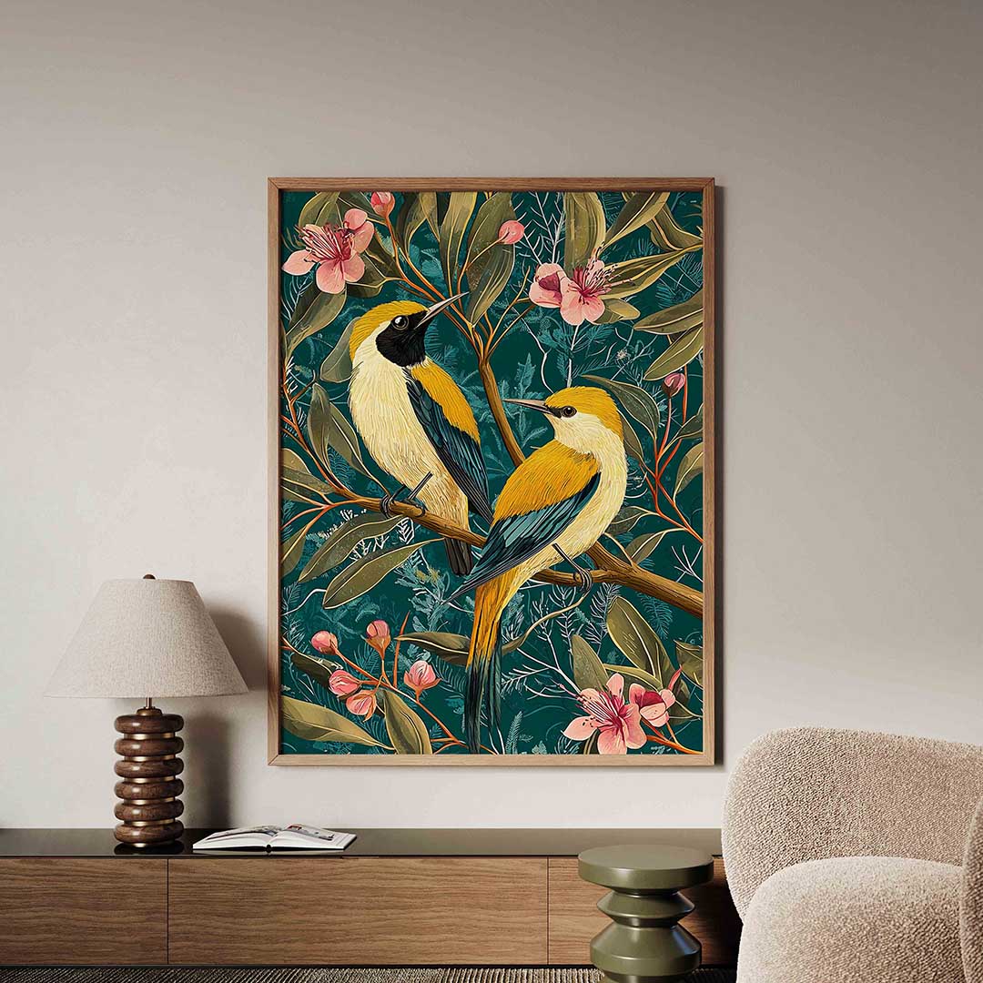 Vogels en bloemen Poster