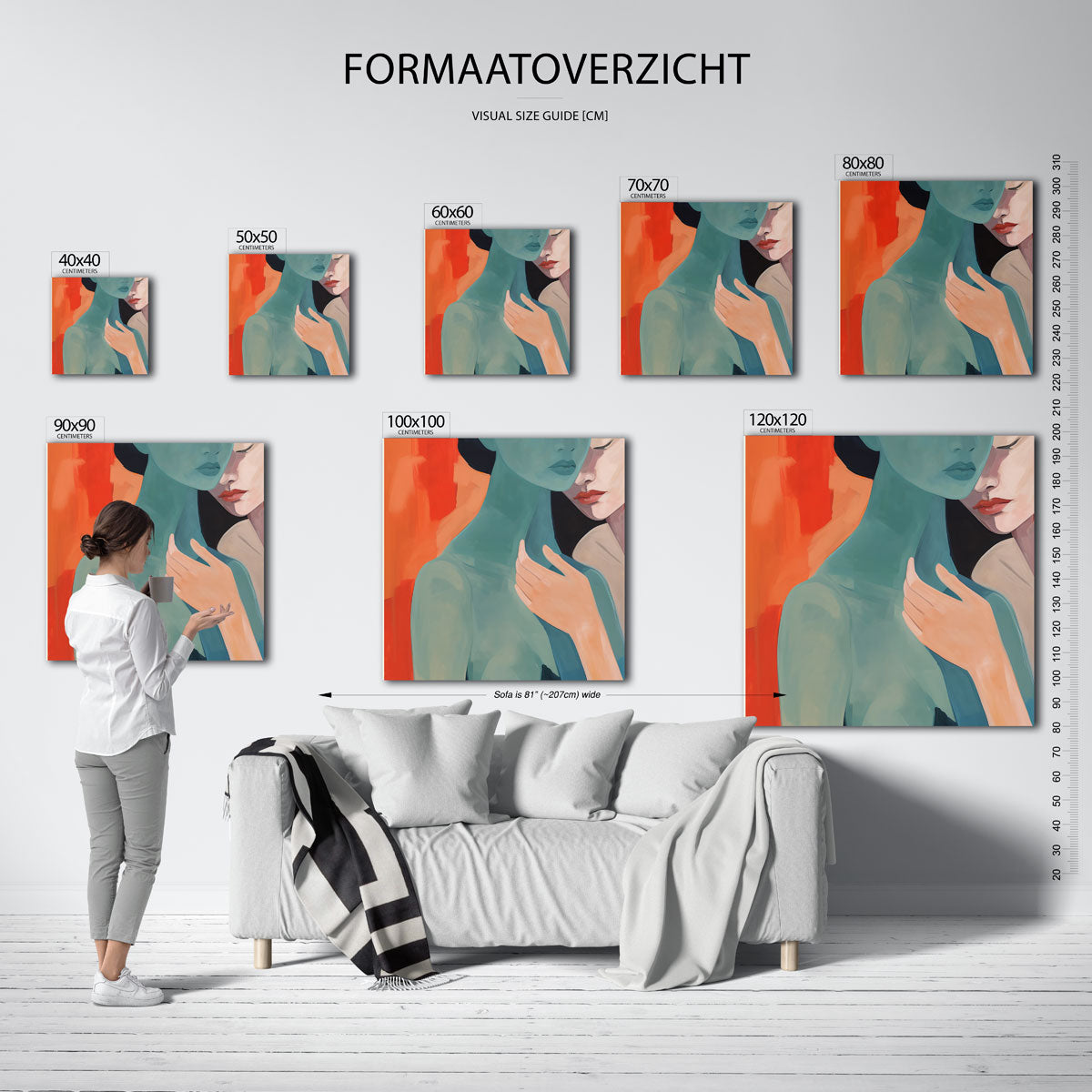 Twee figuren met oranje achtergrond Poster