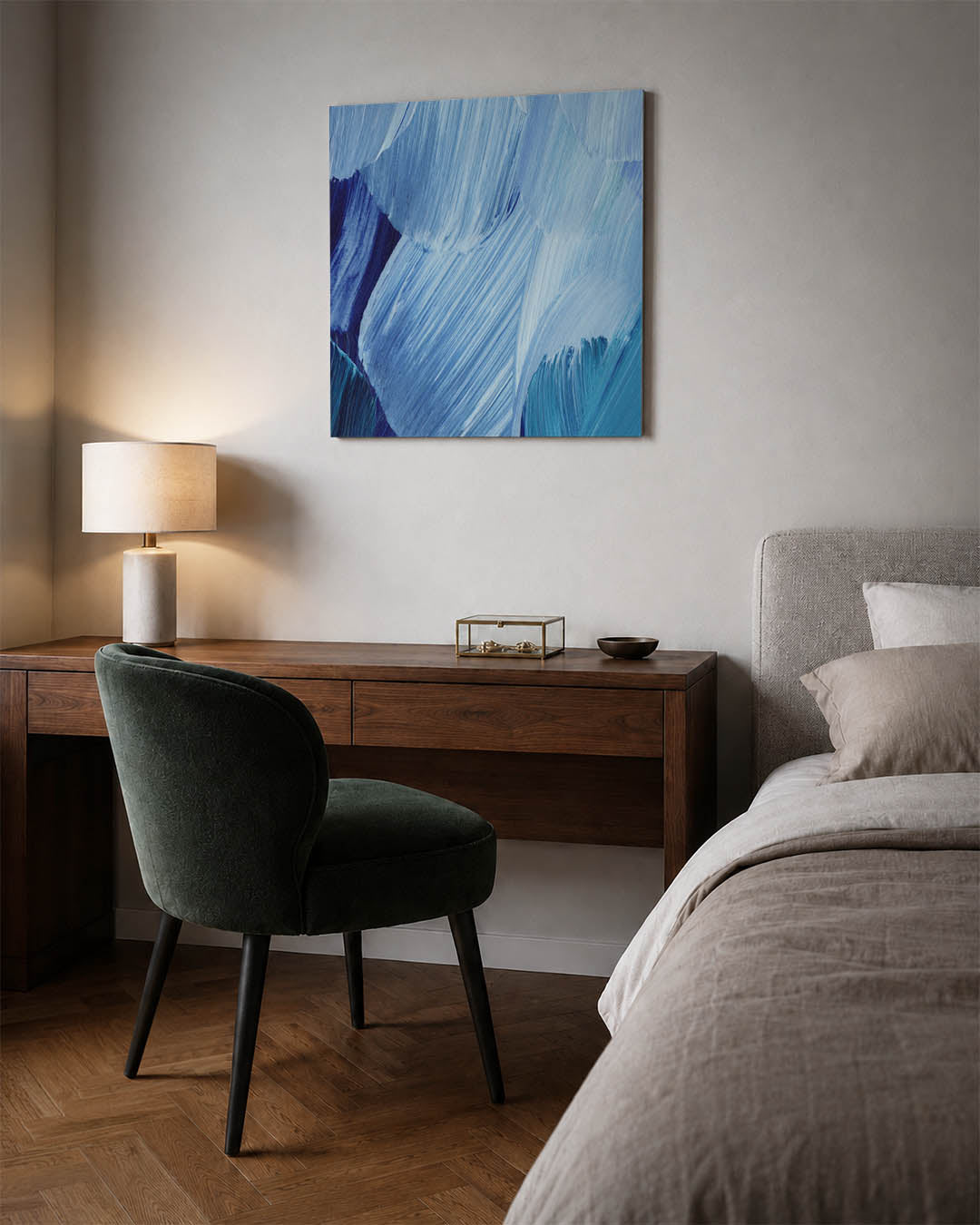 Dynamische blauwe borstels Kunstwerk