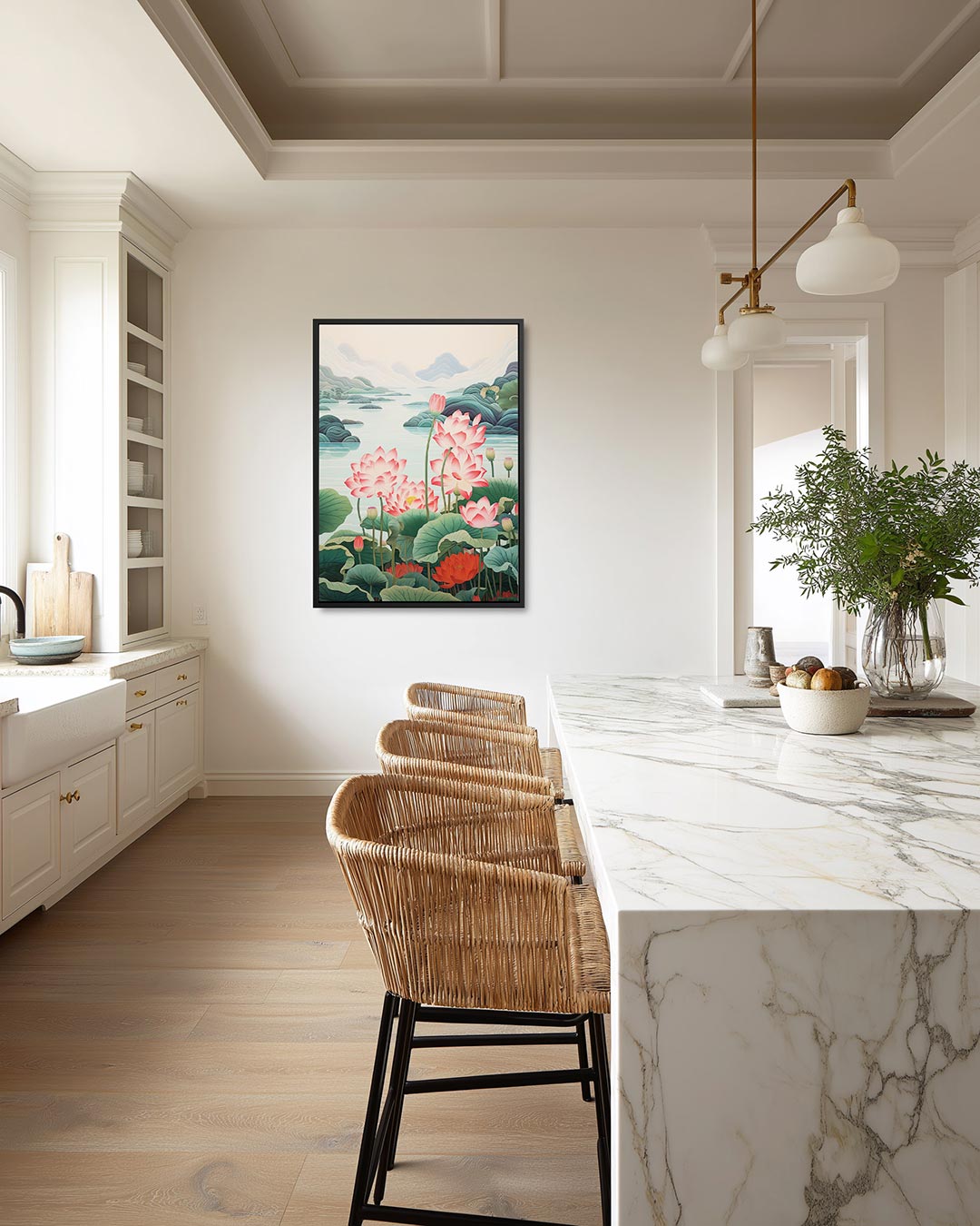 Lotusbloemen en bergen Kunstwerk