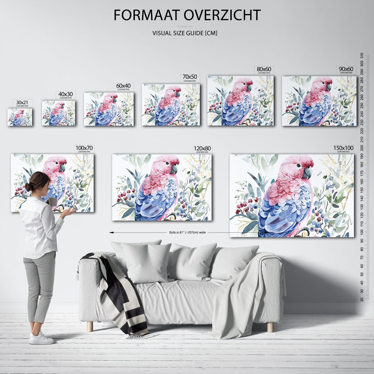 Papegaai en bladeren Poster