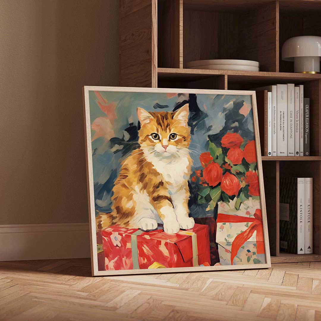 Kat met rode rozen Poster