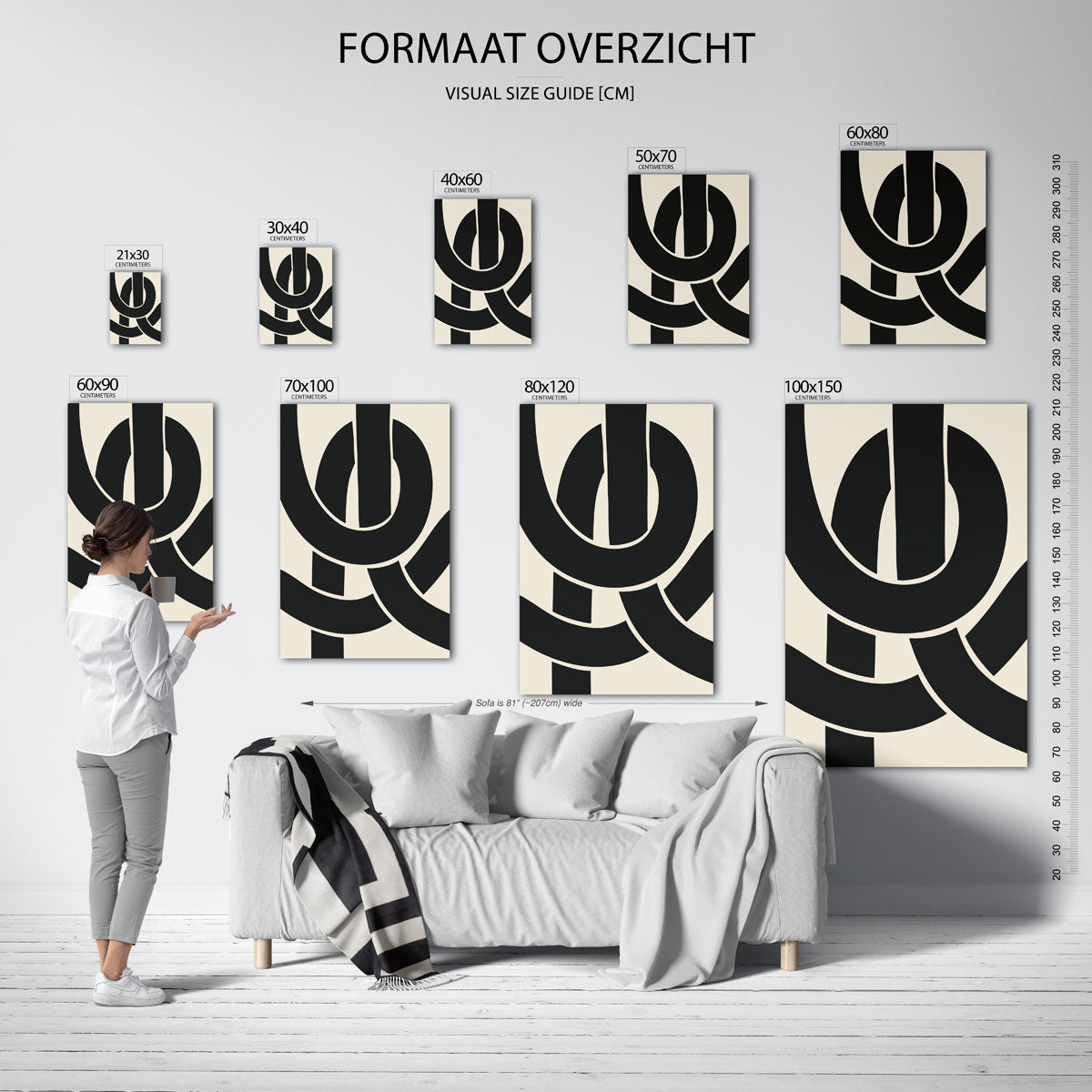 Zwarte lijnen op beige Poster