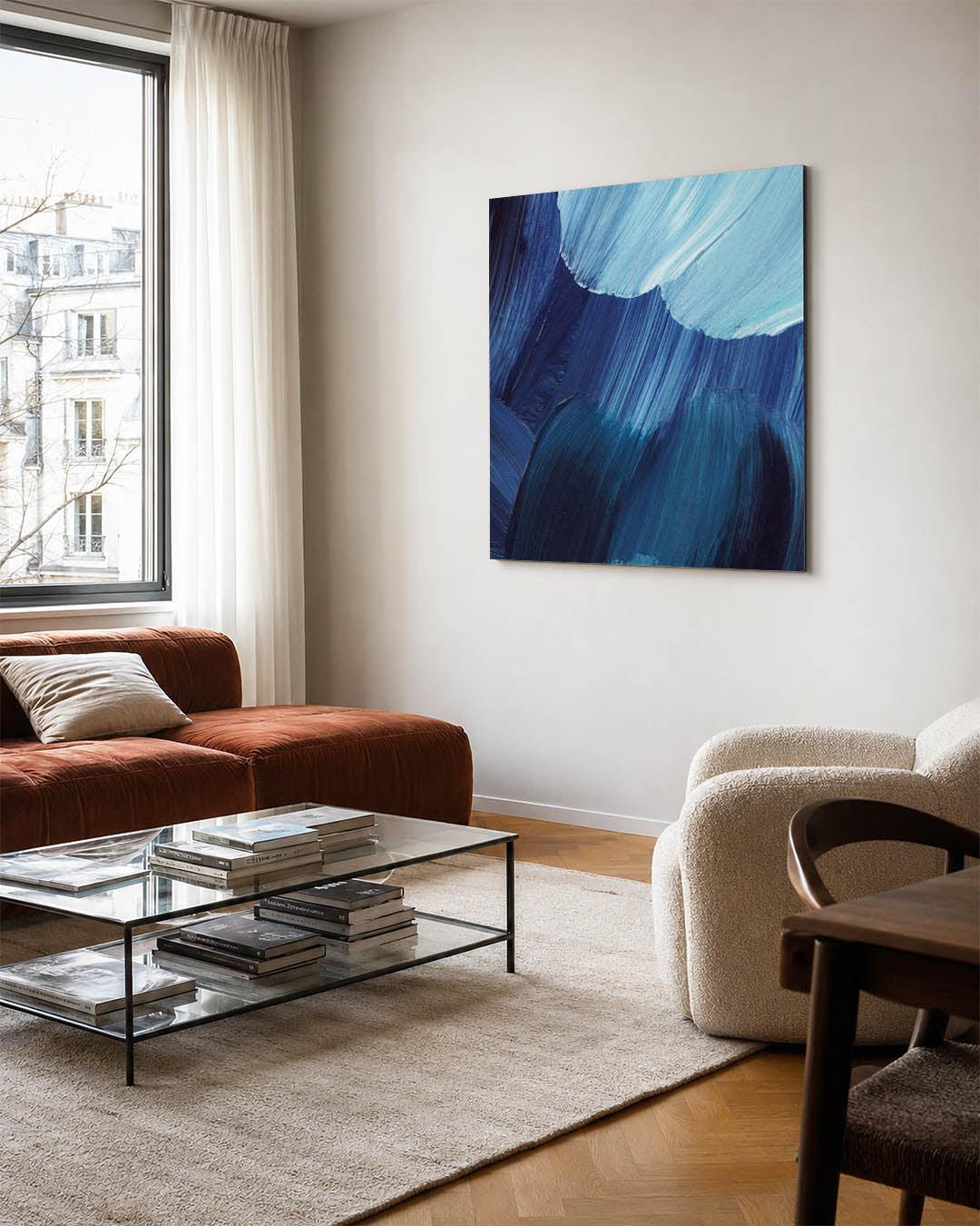 Dynamische blauwe beweging Kunstwerk