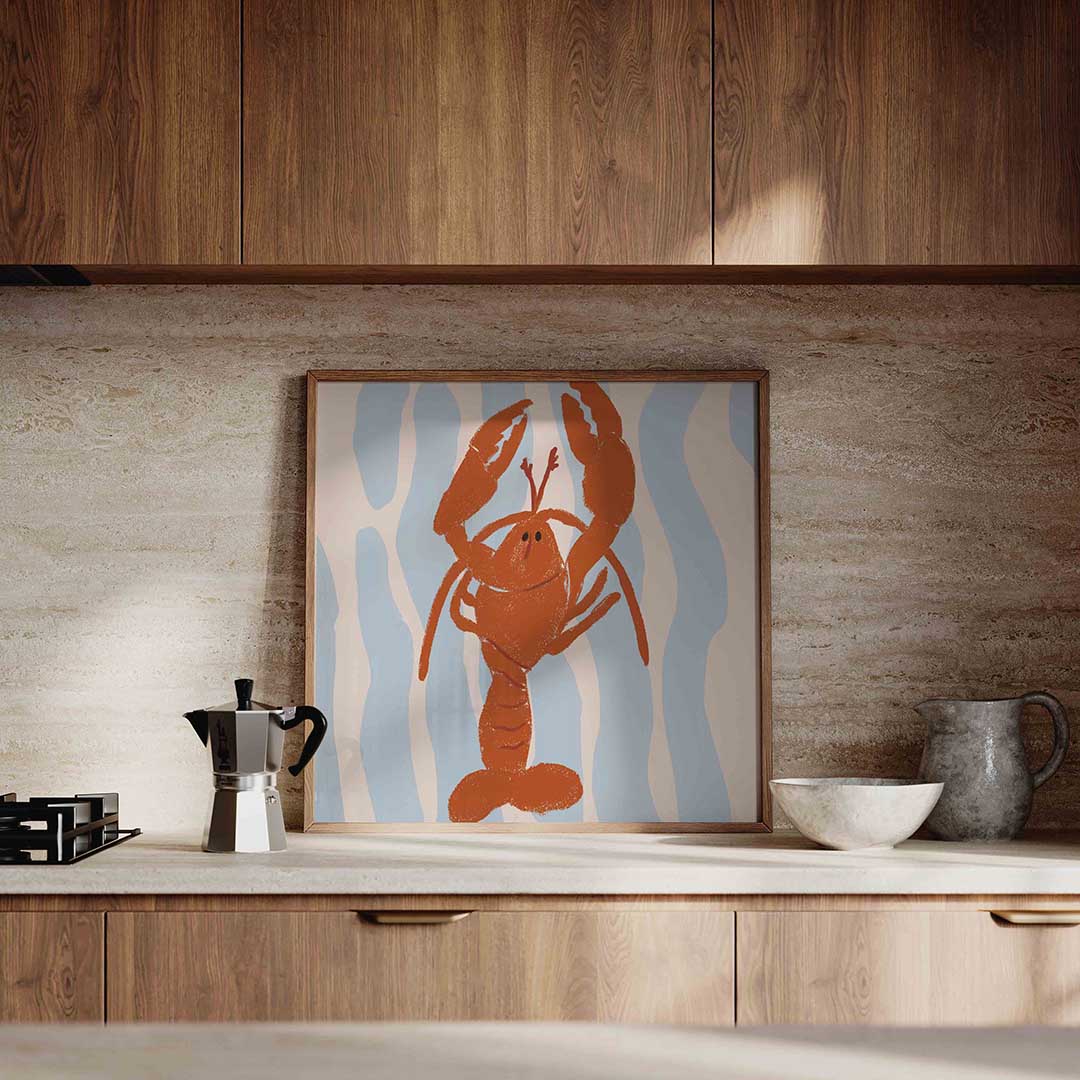 Kreeft op blauwe strepen Poster