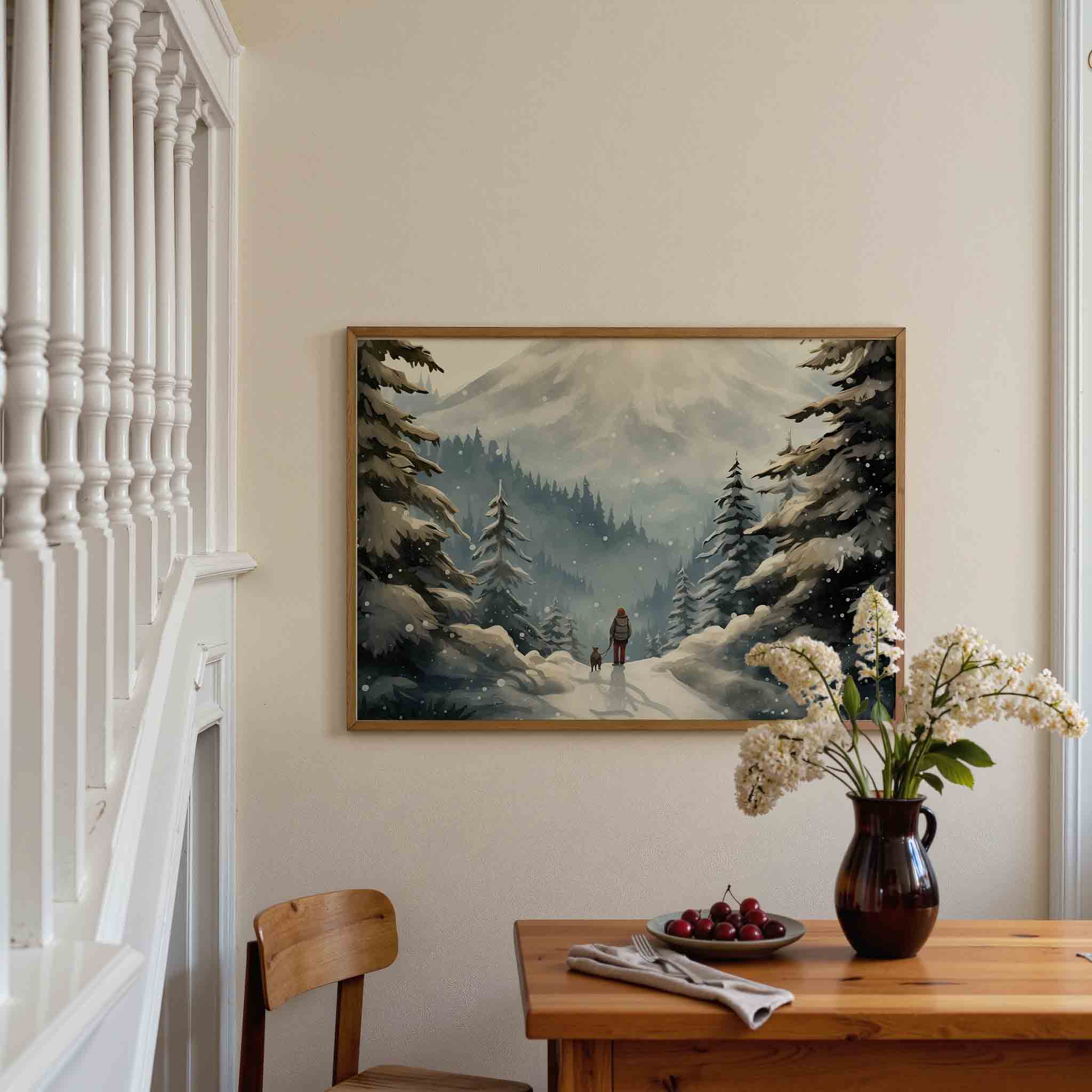 Winterlandschap met wandelaar Poster