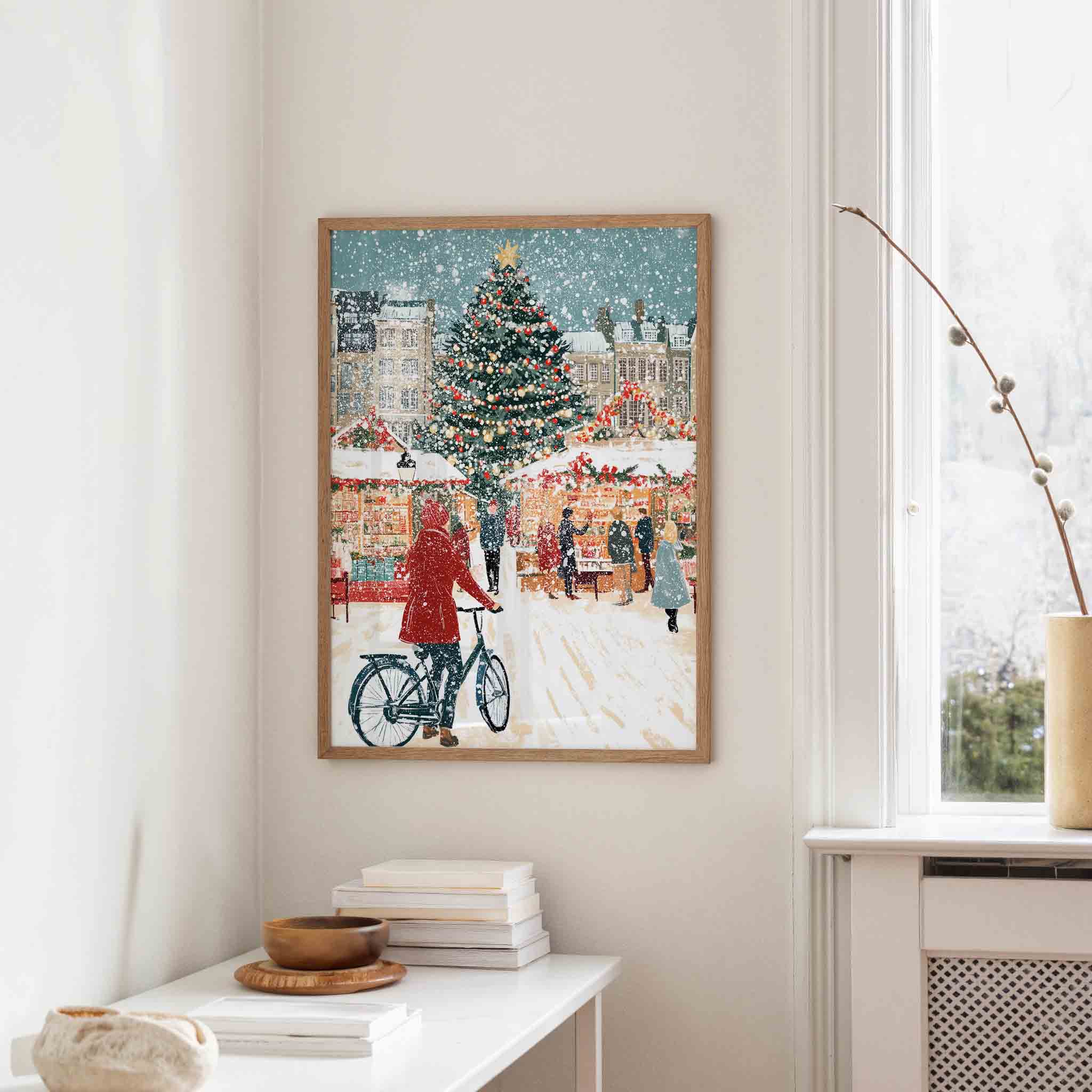 Kerstmarkt met sneeuw Poster