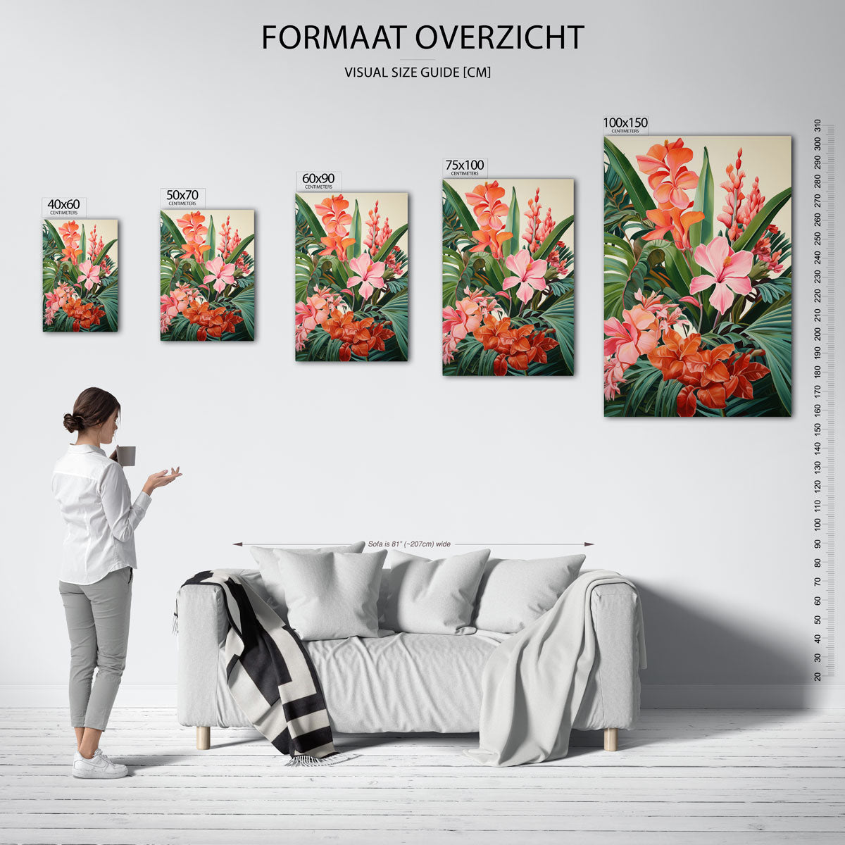 Bloemrijke botanische compositie Kunstwerk