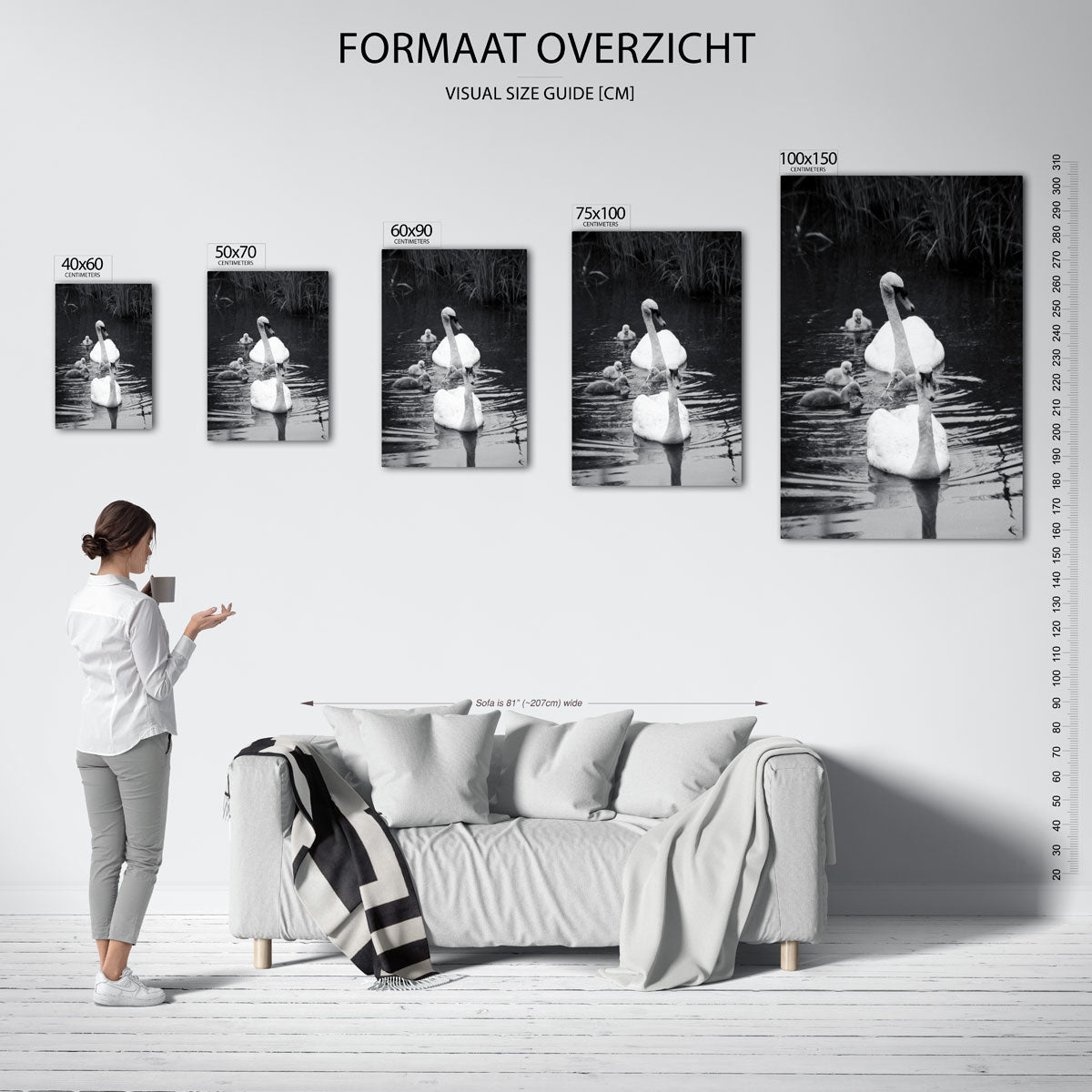 Zwanenfamilie in water Kunstwerk