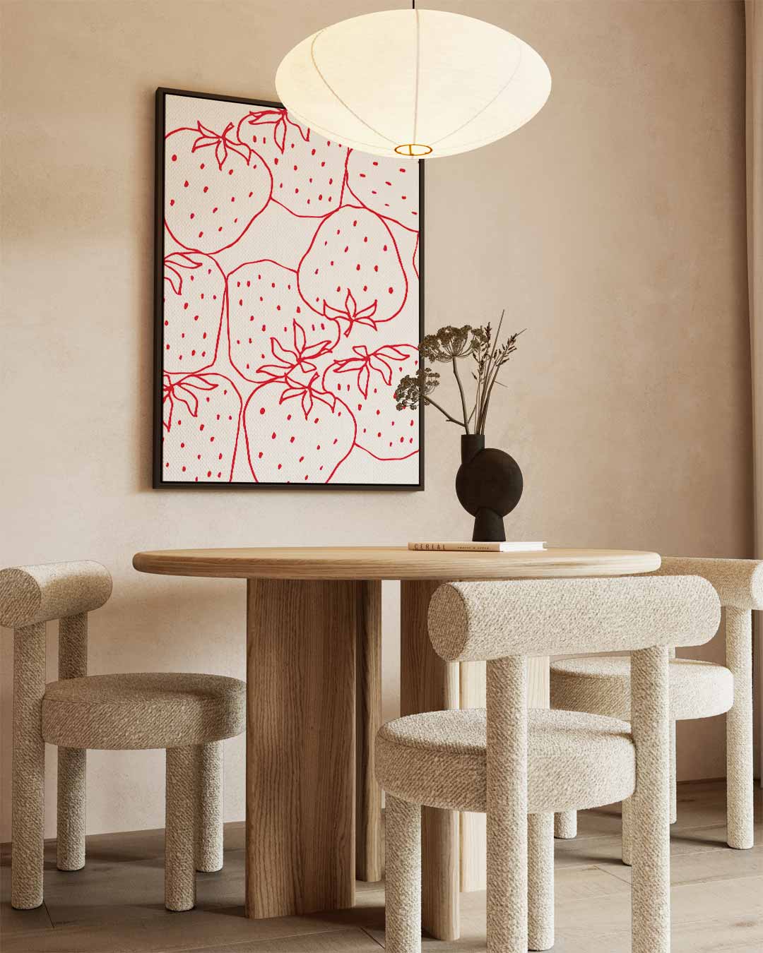 Speelse Aardbeien Illustratie Kunstwerk-canvas-dibond-plexiglas-wanddecoratie-WallArtistic