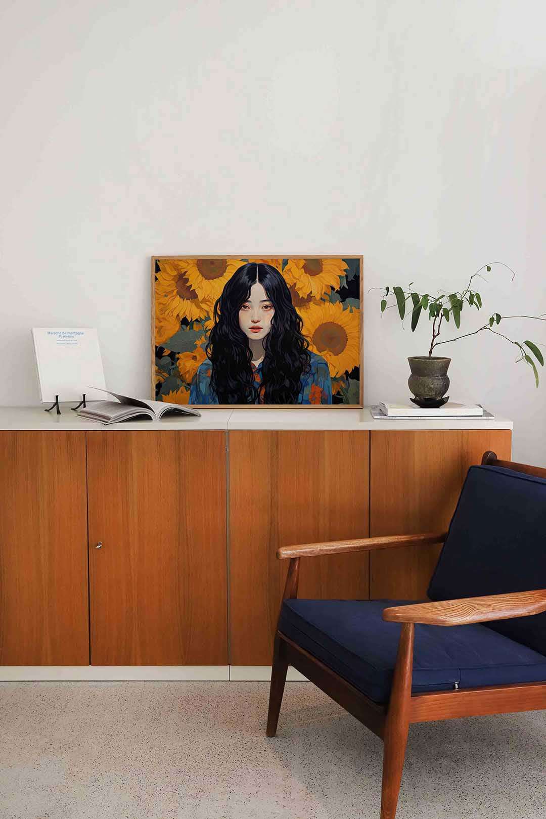 Vrouw met zonnebloemen Poster