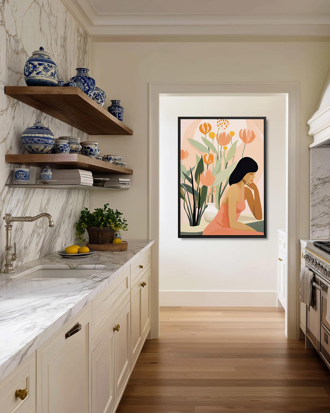 Vrouw met bloemen Kunstwerk