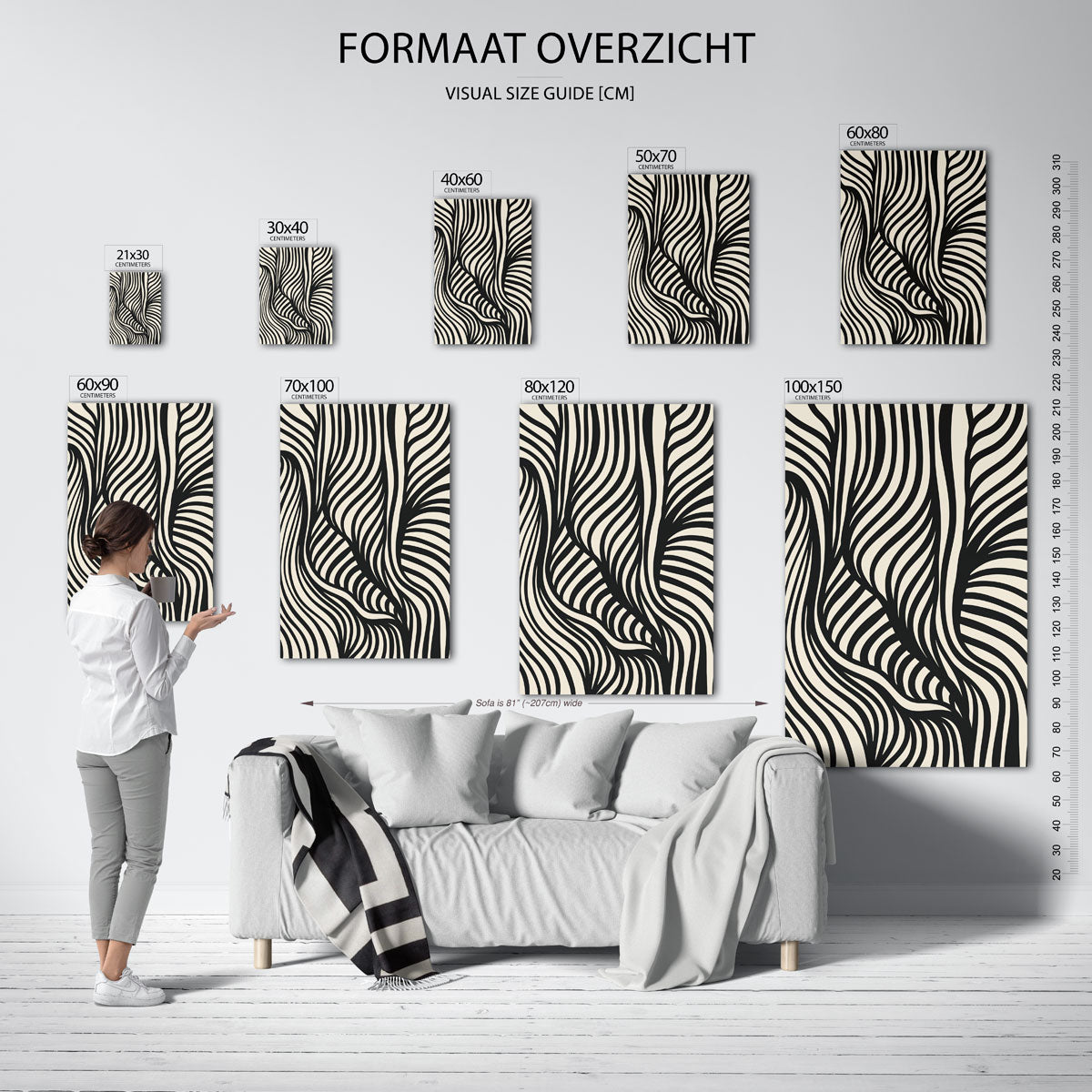 Zwart wit golvende lijnen Poster