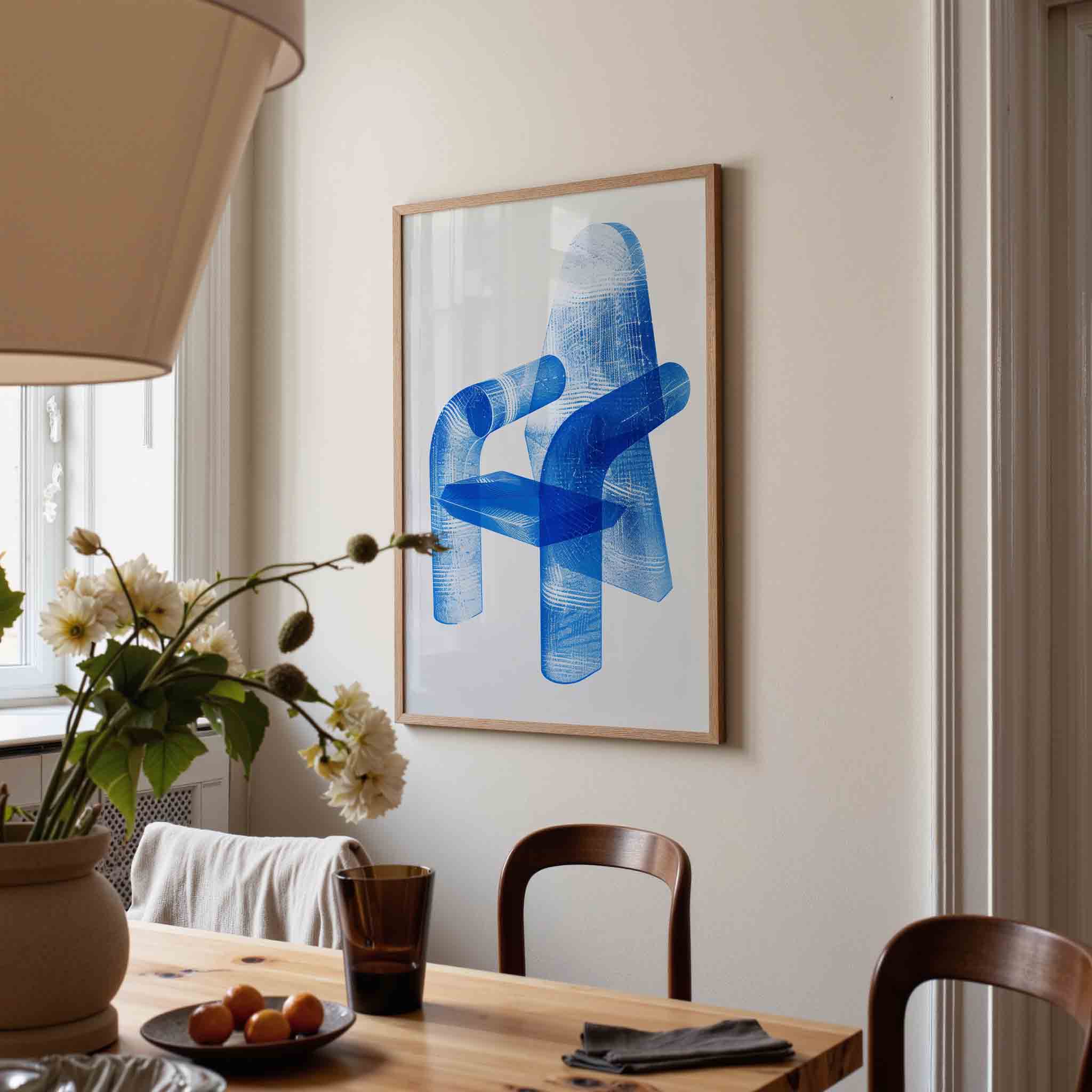 Abstracte blauwe stoel Poster